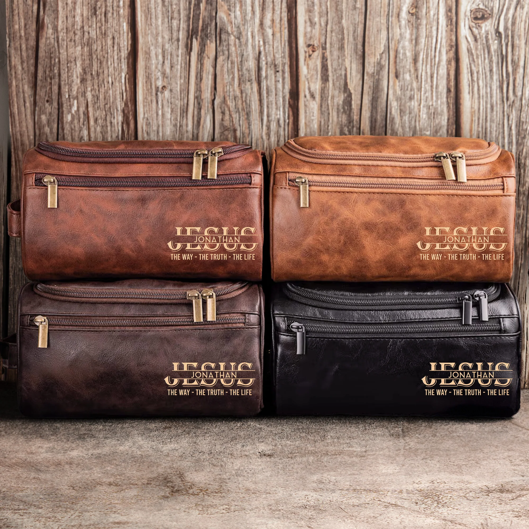 Custom Name Jesus The Way The Truth The Life - Personalized Leather Toiletry Bag - Image 3