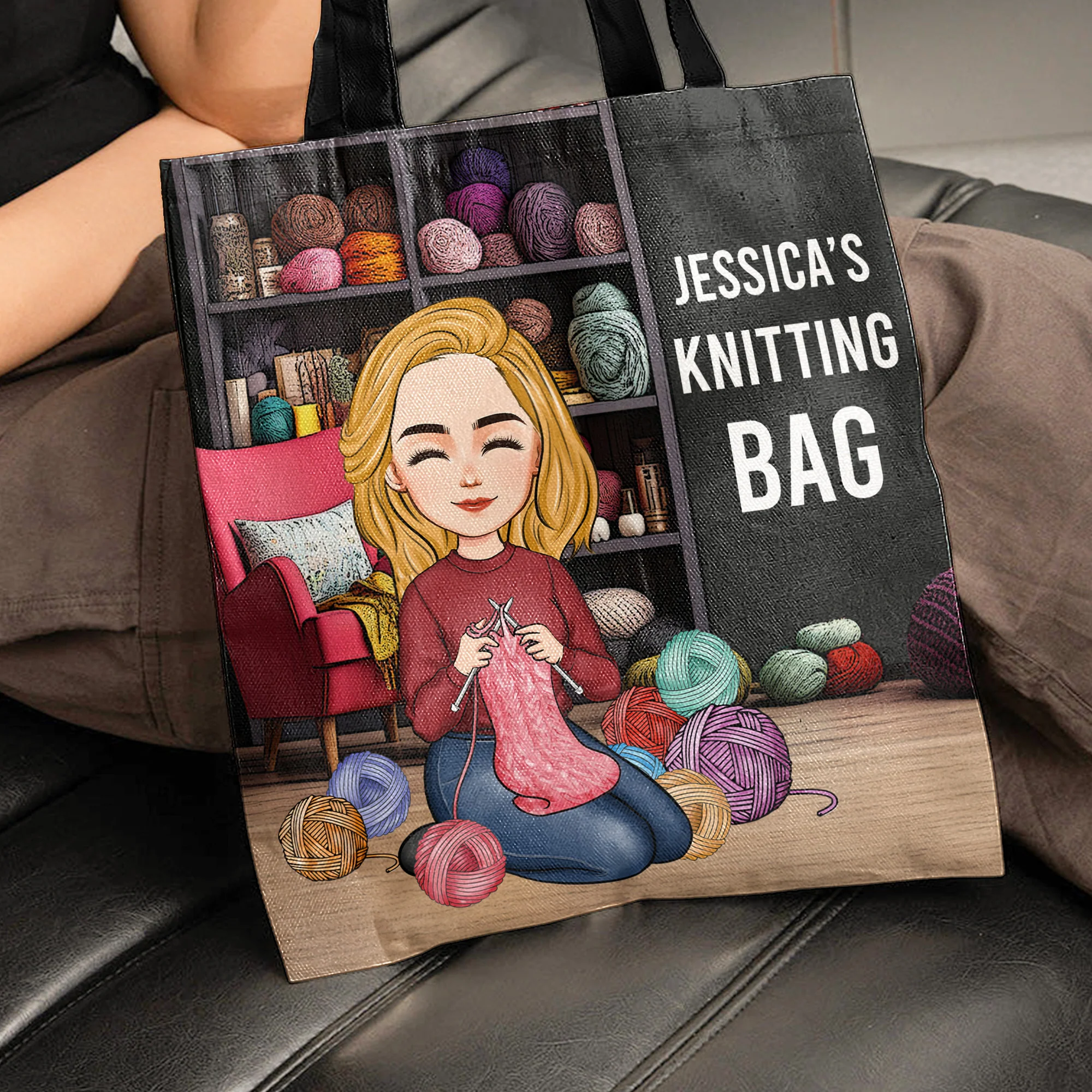 Custom Name Knitting, Crochet Bag - Personalized Tote Bag - Image 3