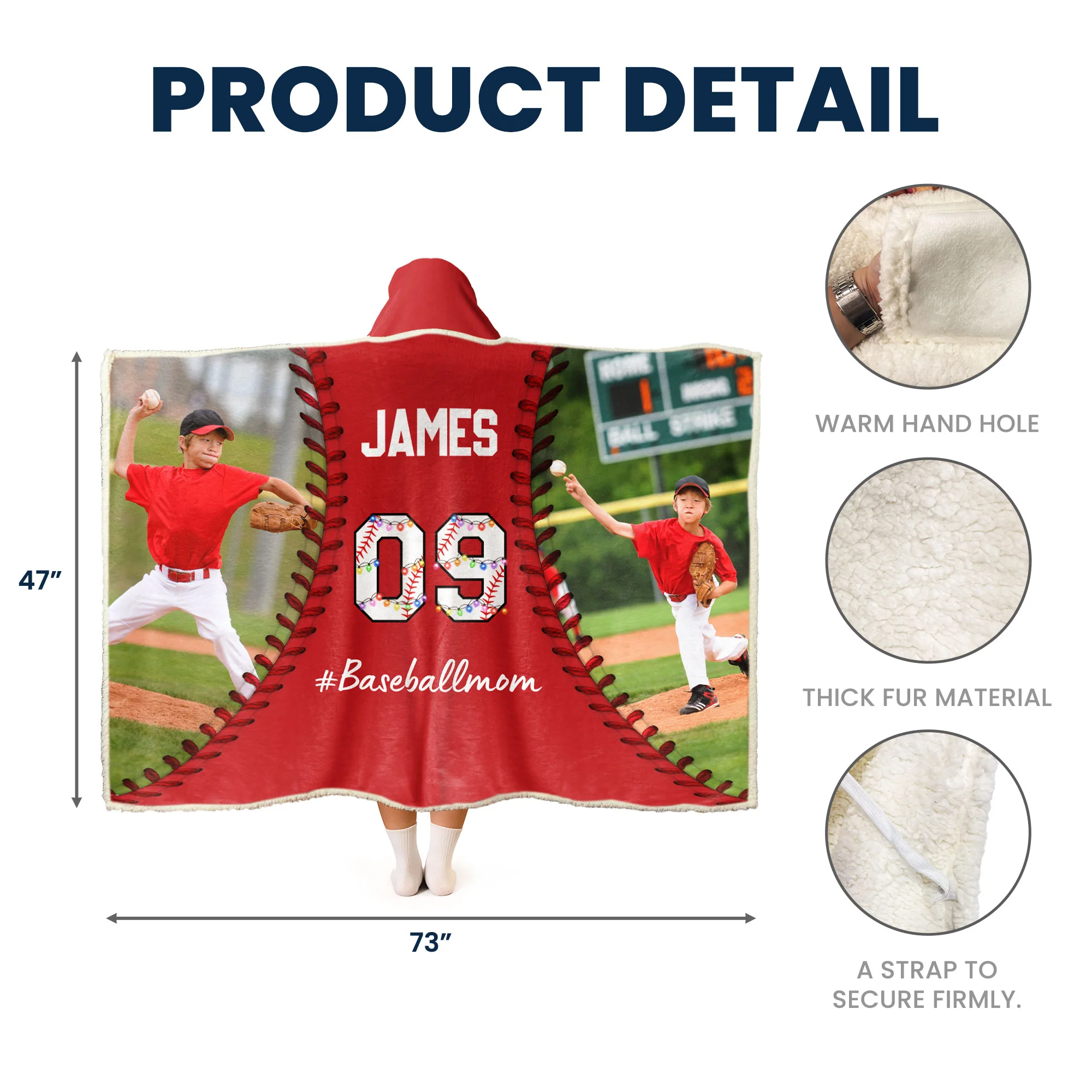 Custom Name & Photo Baseball Mom - Personalized Photo Wearable Blanket Hoodie - Image 7