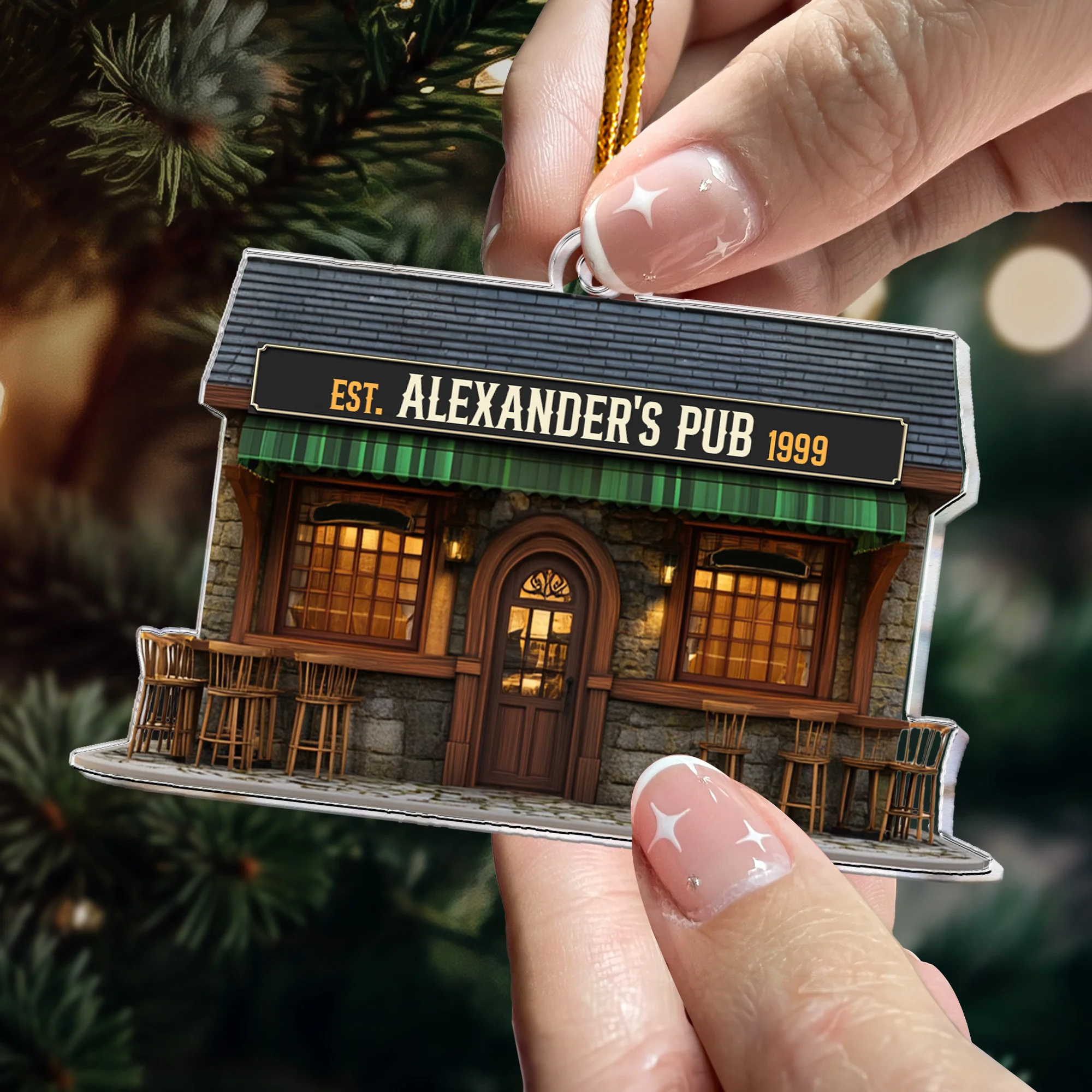 Custom Name Pub Flat Ornament - Personalized Acrylic Ornament - Image 2