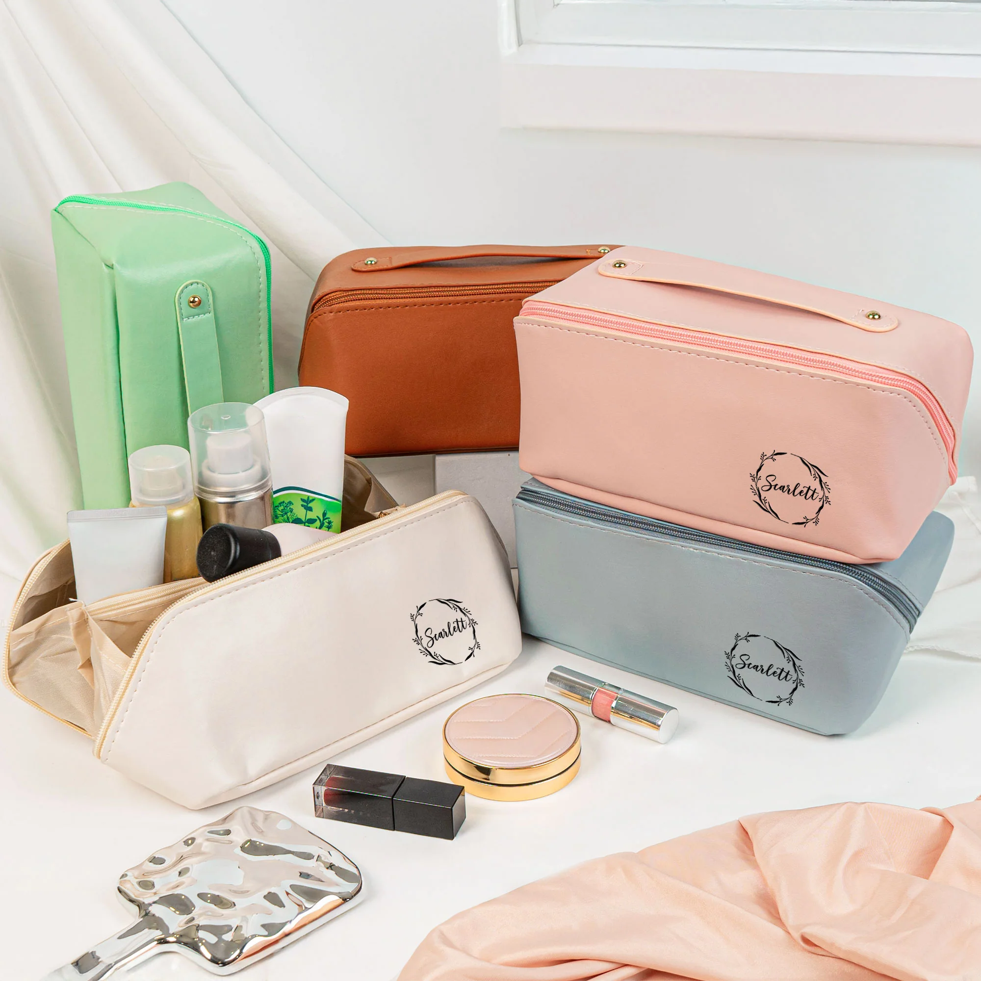 Custom Name Style For Her, Wife, Daughter, Sister - Personalized Leather Makeup Bag - Image 2