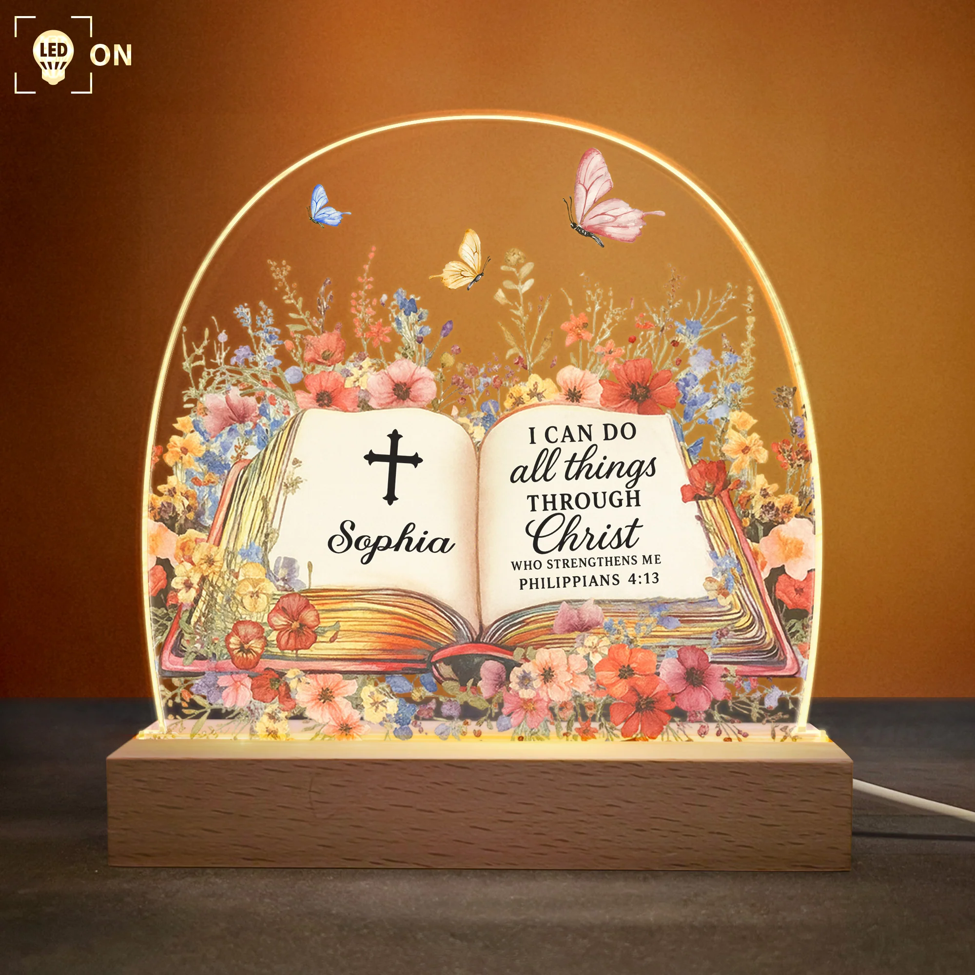 Custom Name With Book Of Favorite Bible Verses - Personalized LED Night Light