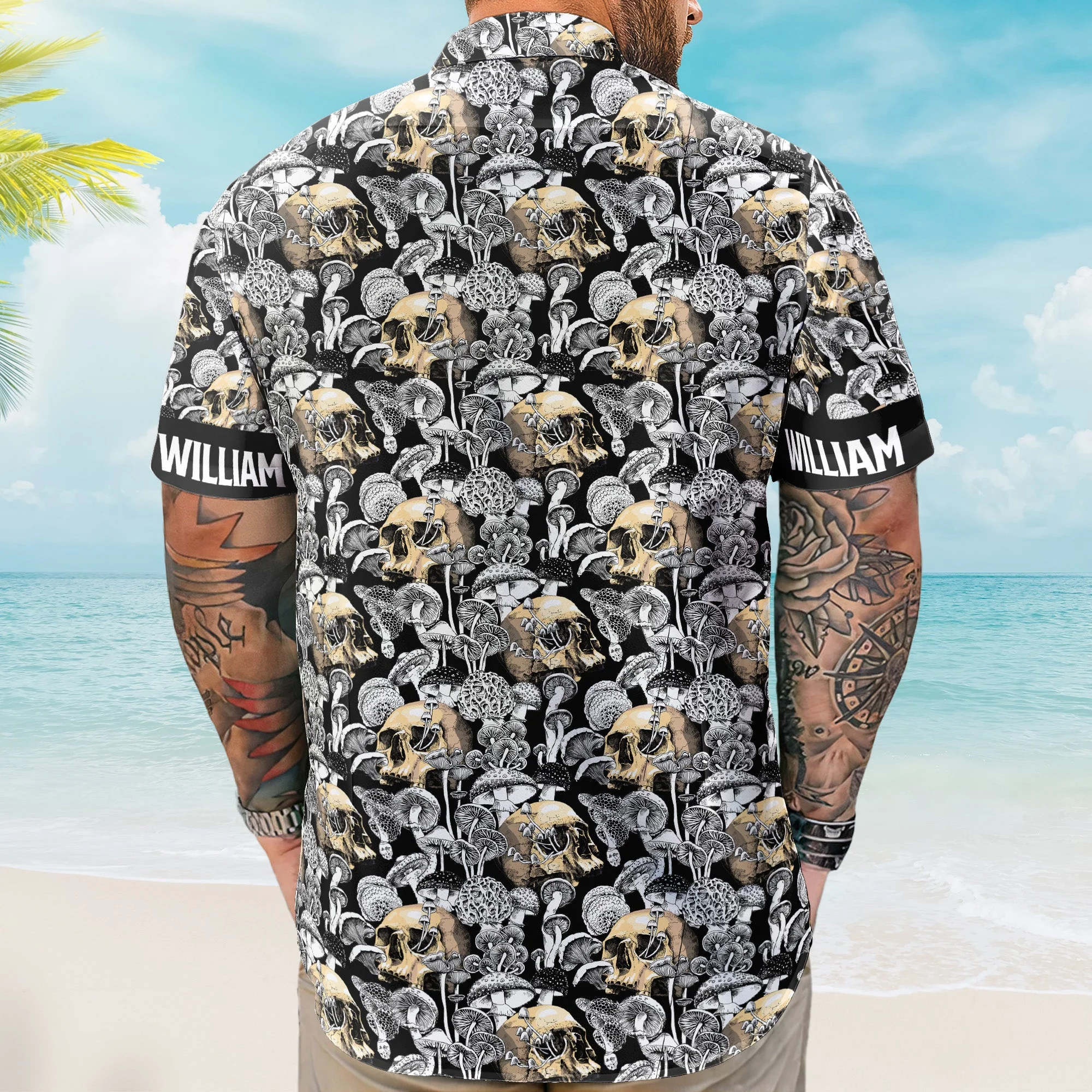 Custom Name With Magic Poisonous Mushroom And Skull - Custom Hawaiian Shirts - Image 4