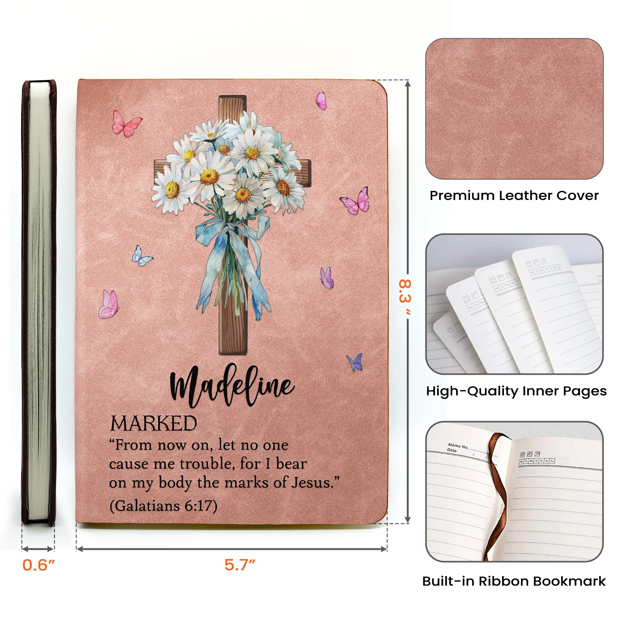 Custom Name With Matching Bible Verse Christian Gift - Personalized Leather Journal - Image 6