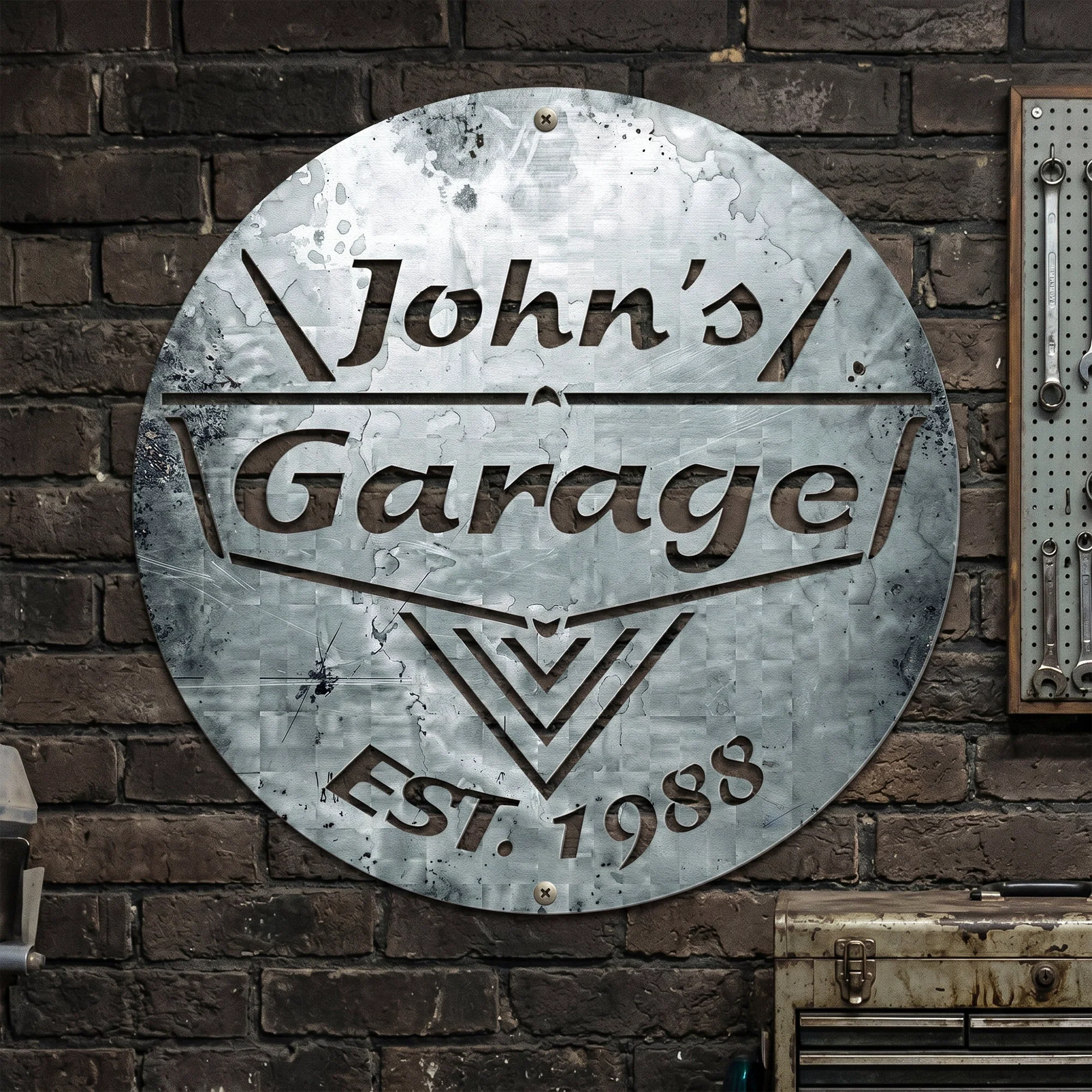 Custom Name & Year Garage Man Cave Steel Workshop Sign For Him - Personalized Metal Sign - Image 2