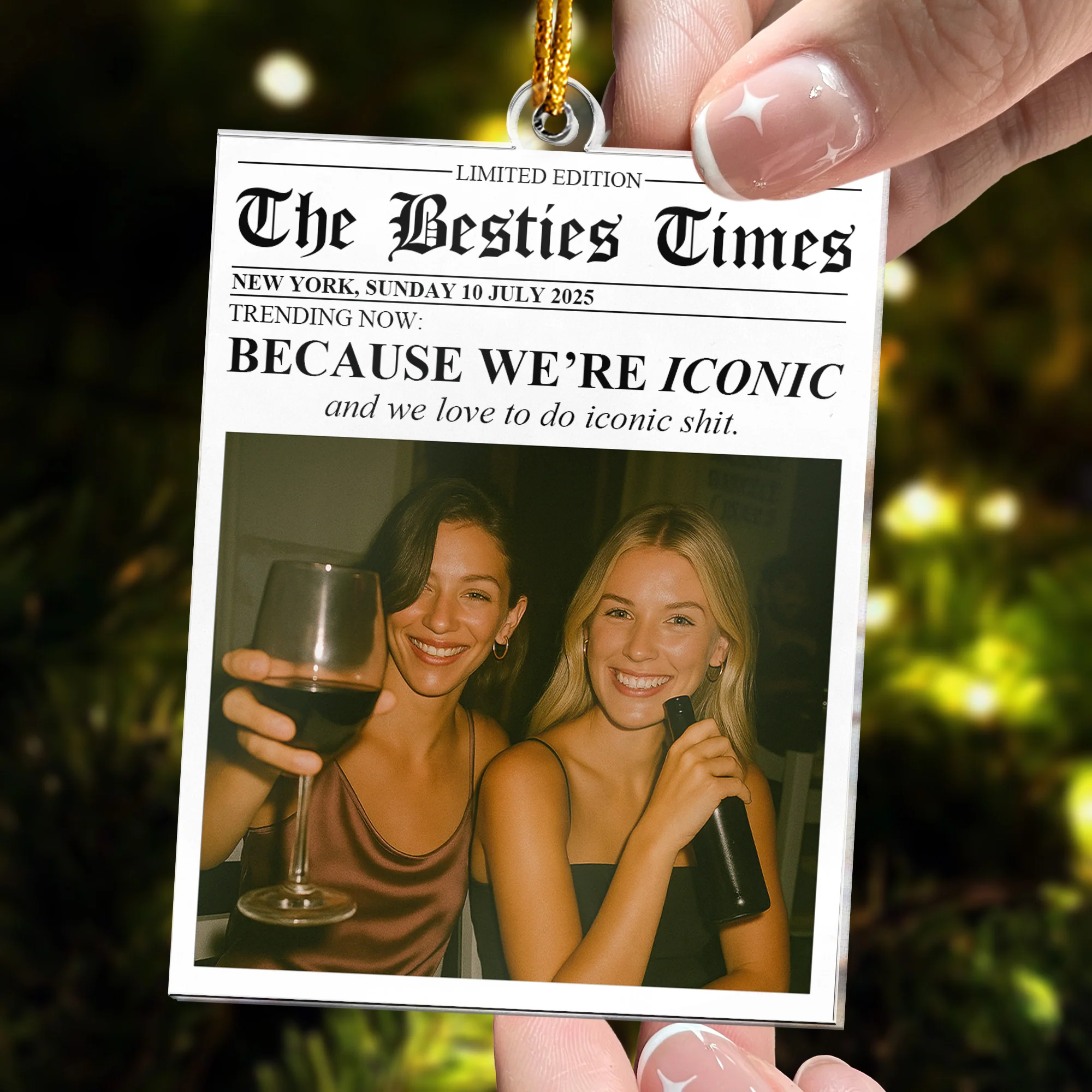 Custom Newspaper Friendship With Photo & Your Own Message - Personalized Acrylic Photo Ornament - Image 2