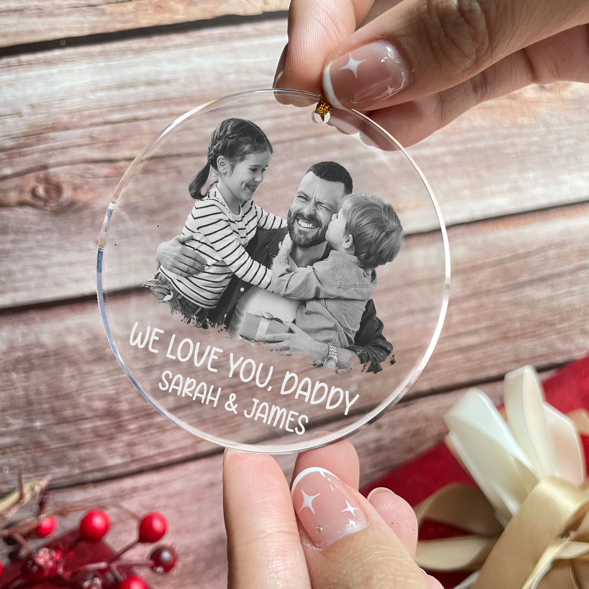 Custom Ornament Photo Gift For Grandpa Daddy - Personalized Acrylic Photo Ornament - Image 2