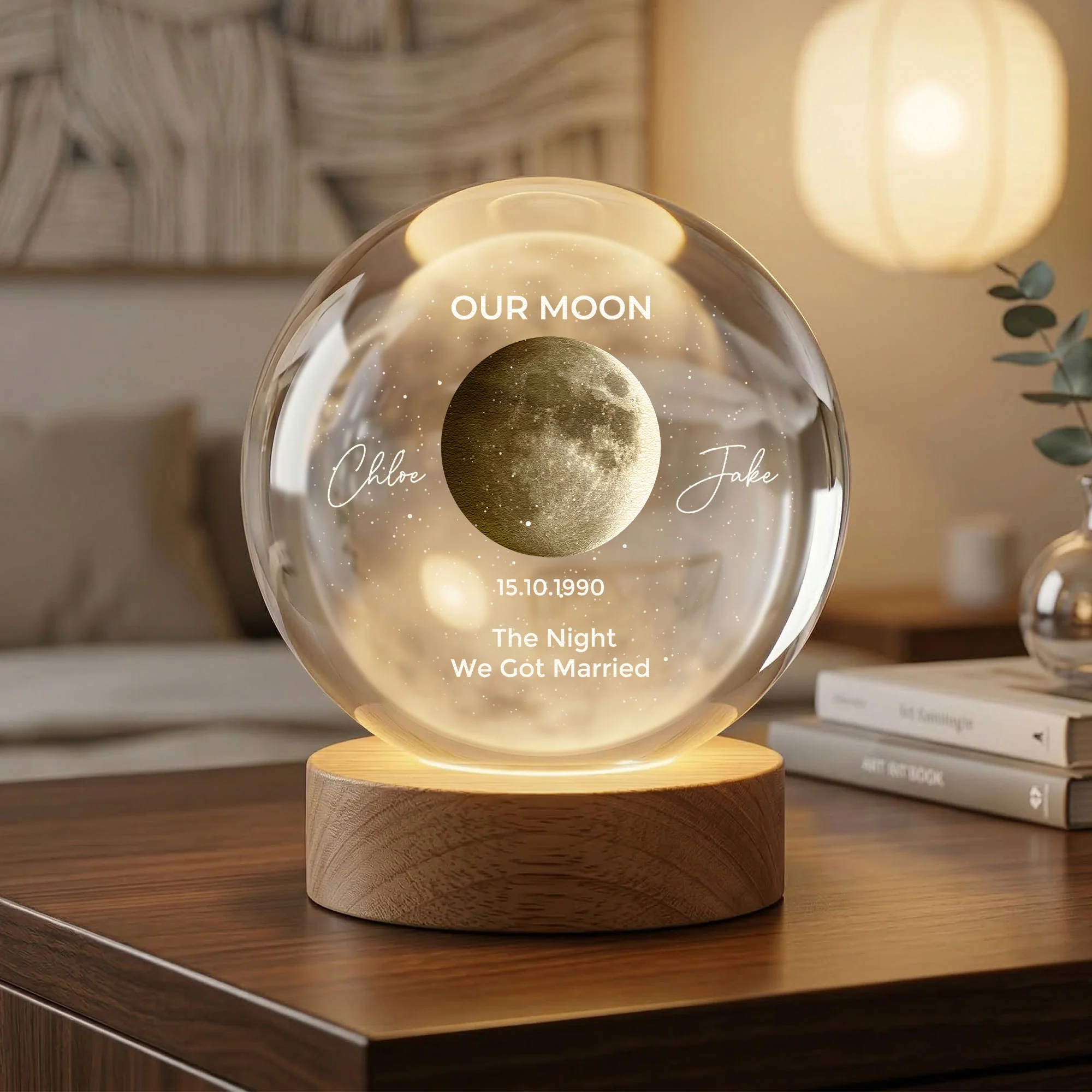 Custom Our Moon Phase, Romantic Crystal Ball Night For Her, Wife, Girlfriend - Personalized Night Light - Image 2