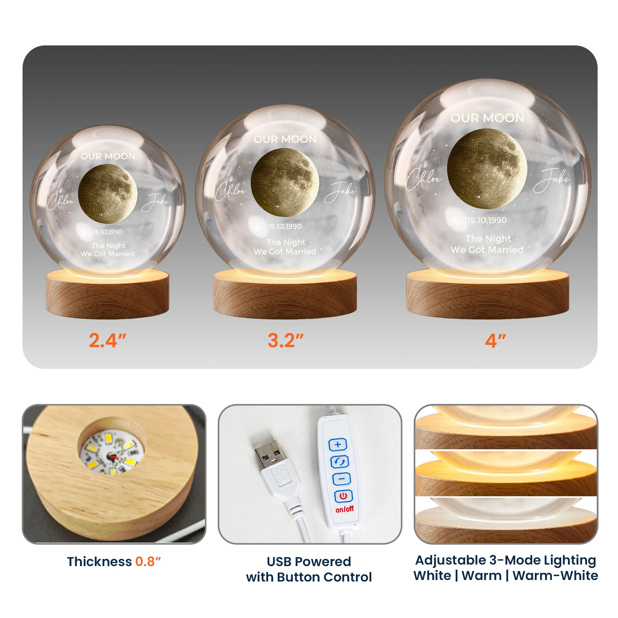 Custom Our Moon Phase, Romantic Crystal Ball Night For Her, Wife, Girlfriend - Personalized Night Light - Image 5