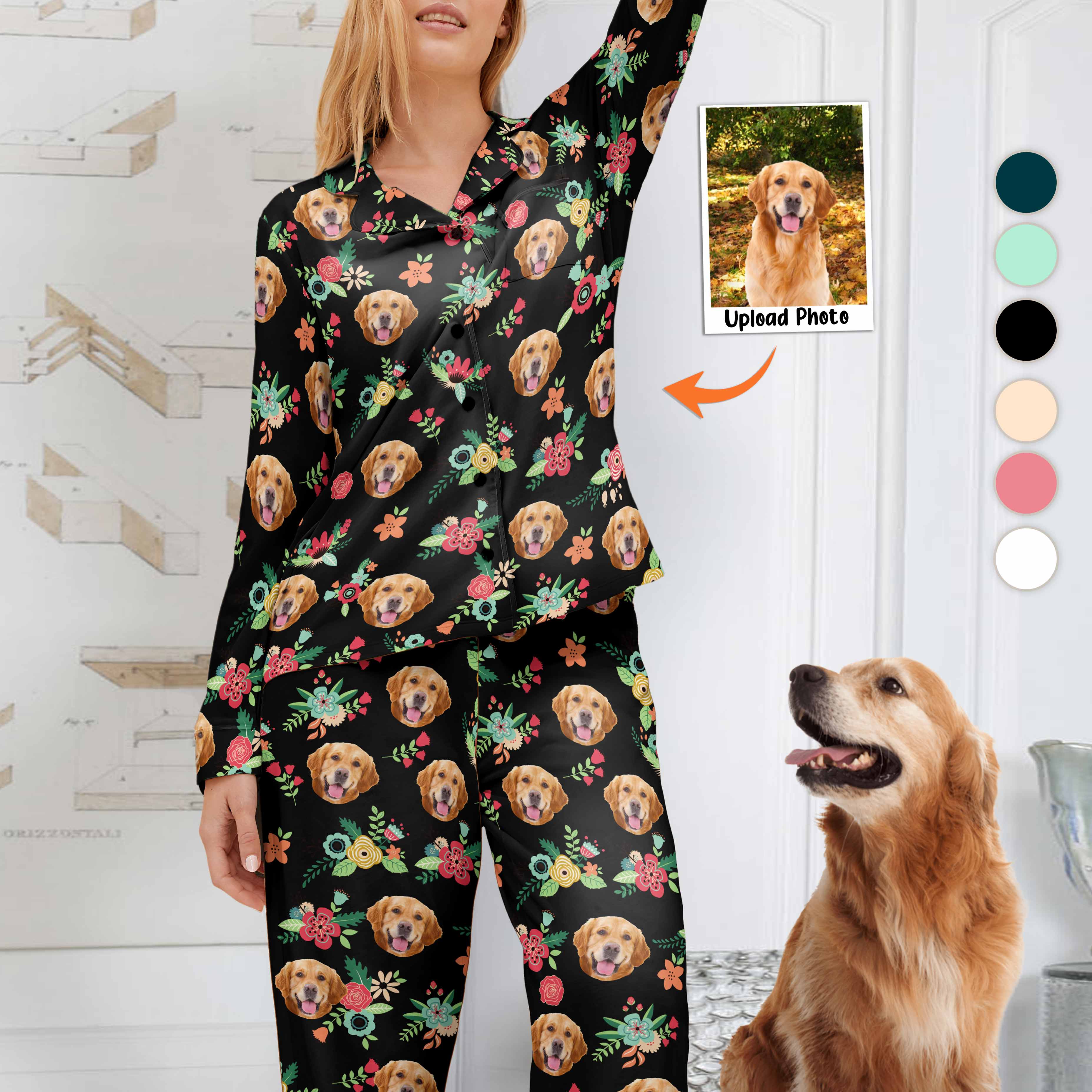 Custom Pet Face Flower - Personalized Photo Women's Pajamas Set - Image 2