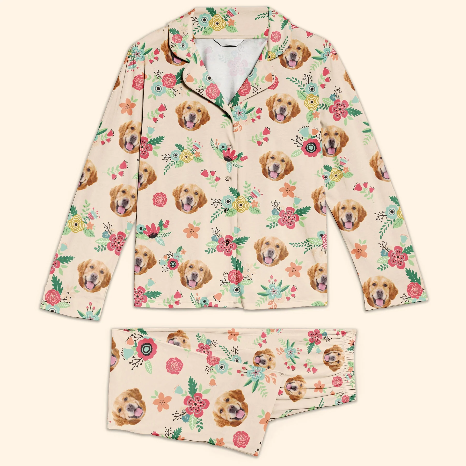 Custom Pet Face Flower - Personalized Photo Women's Pajamas Set - Image 5
