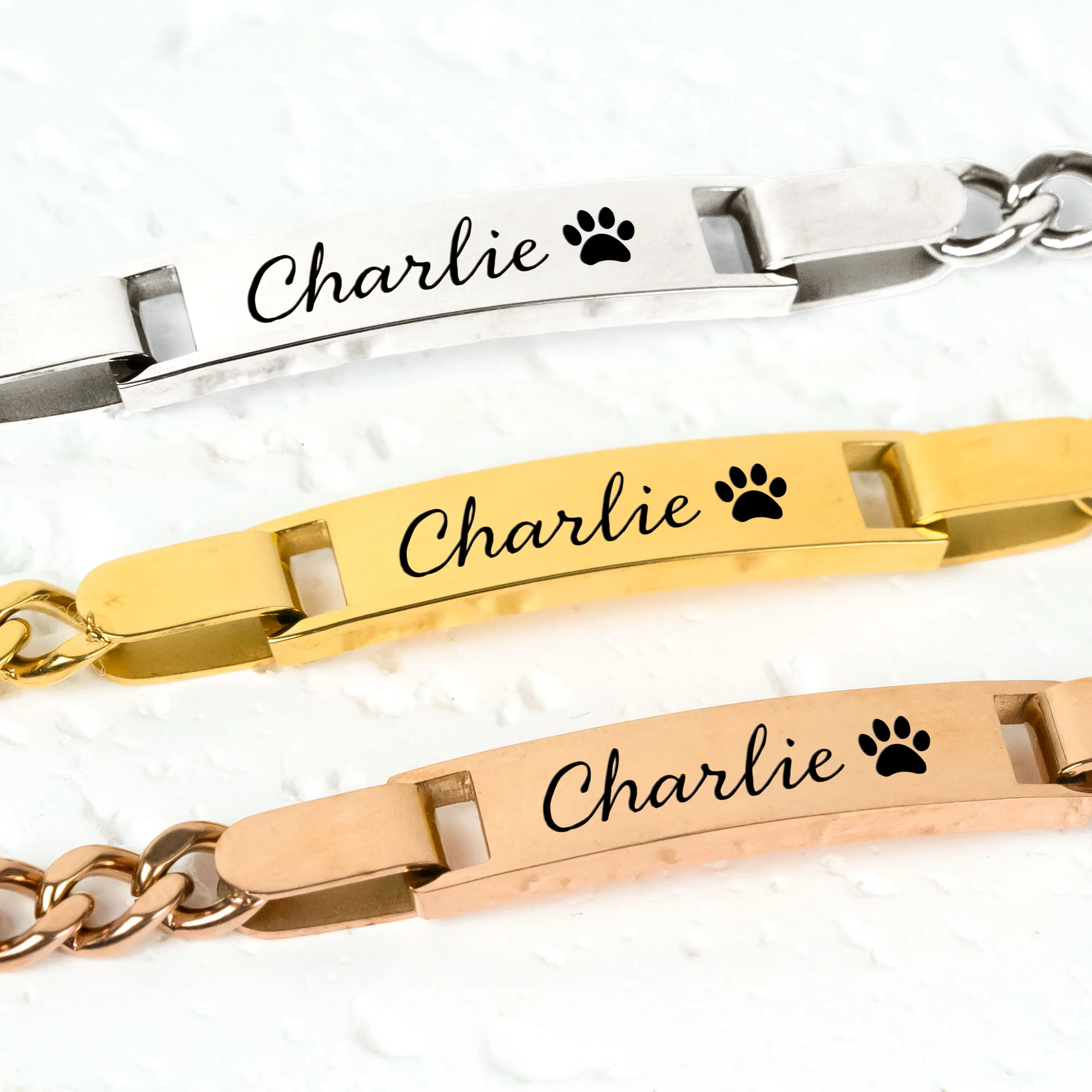 Custom Pet Name Bracelet - Personalized Stainless Steel Engraved Name Bracelet - Image 2