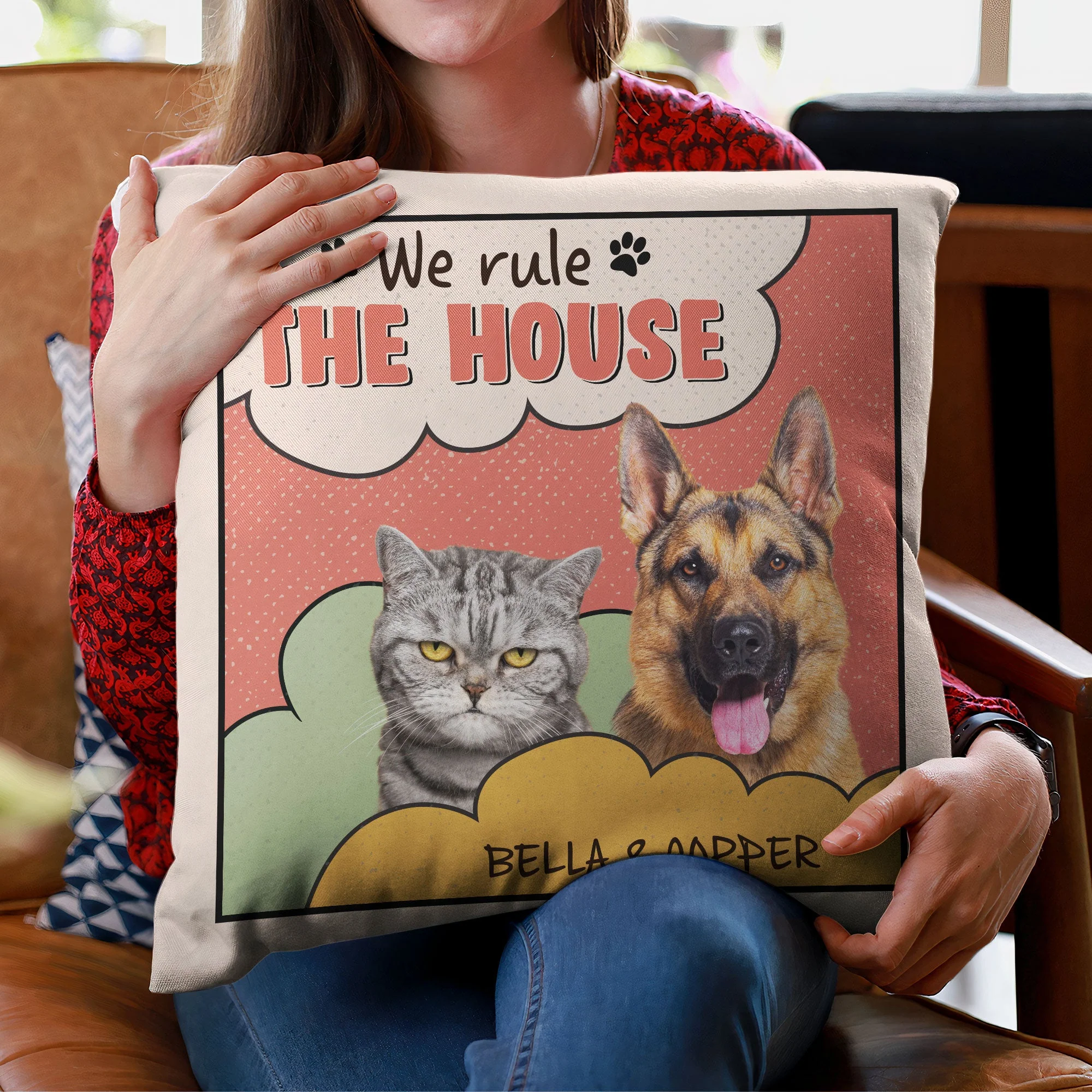 Custom Pet Photo We Rule The House  - Personalized Photo Pillow (Insert Included) - Image 6