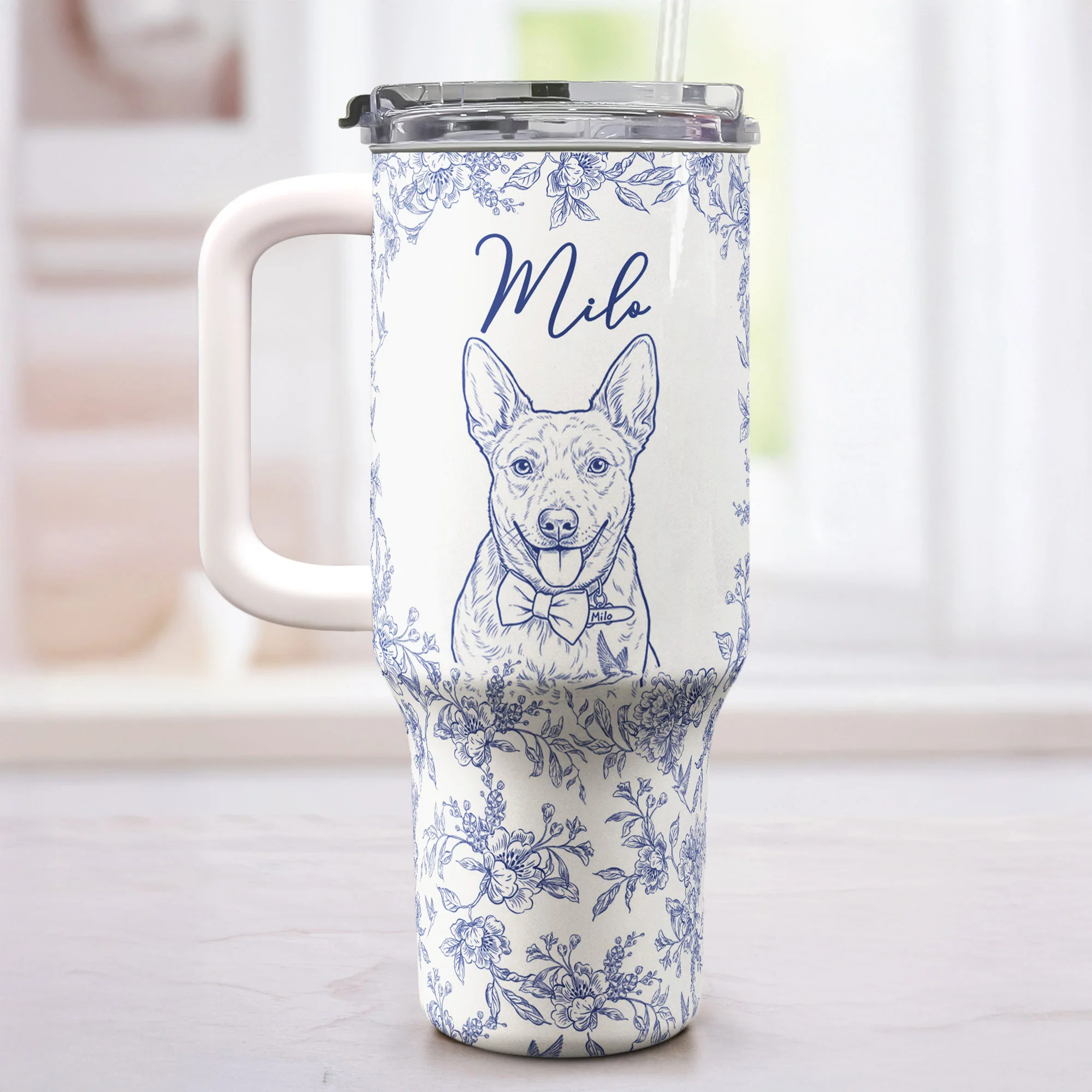 Custom Pet Portrait 40oz Tumbler For Dog Lover, Cat Lover - Personalized 40oz Tumbler With Straw - Image 2