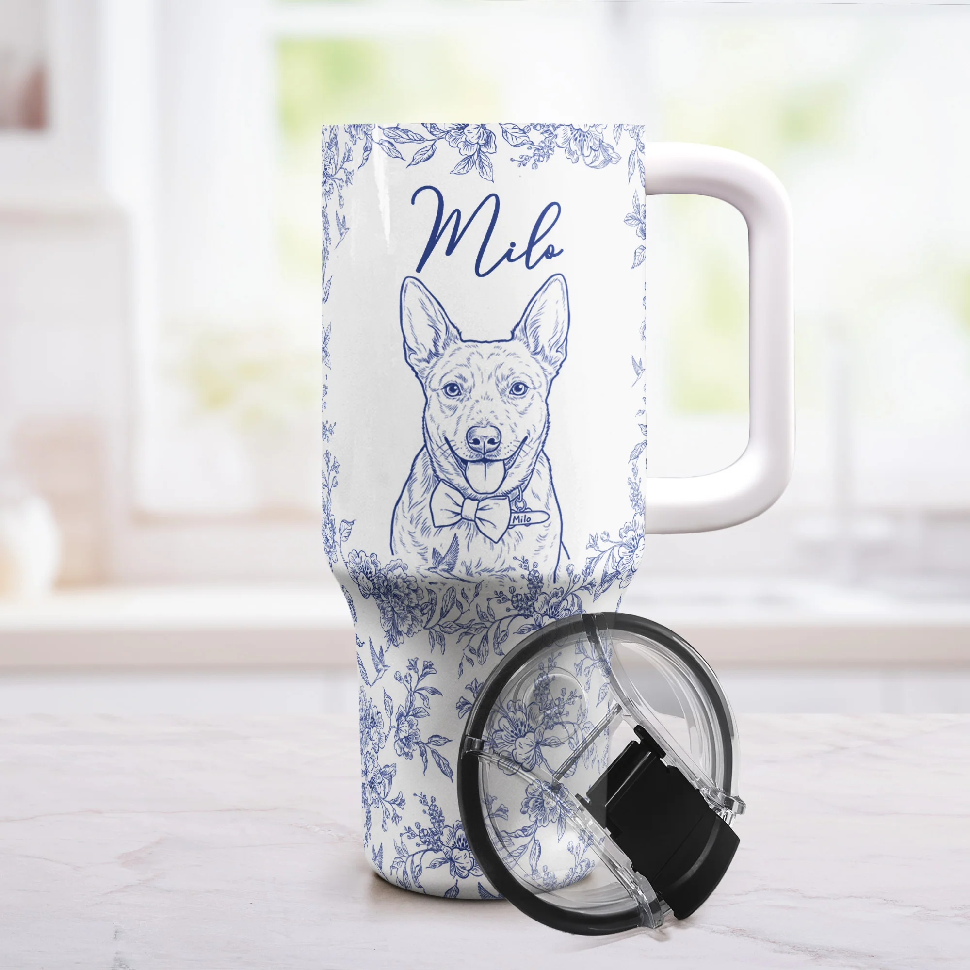 Custom Pet Portrait 40oz Tumbler For Dog Lover, Cat Lover - Personalized 40oz Tumbler With Straw - Image 4