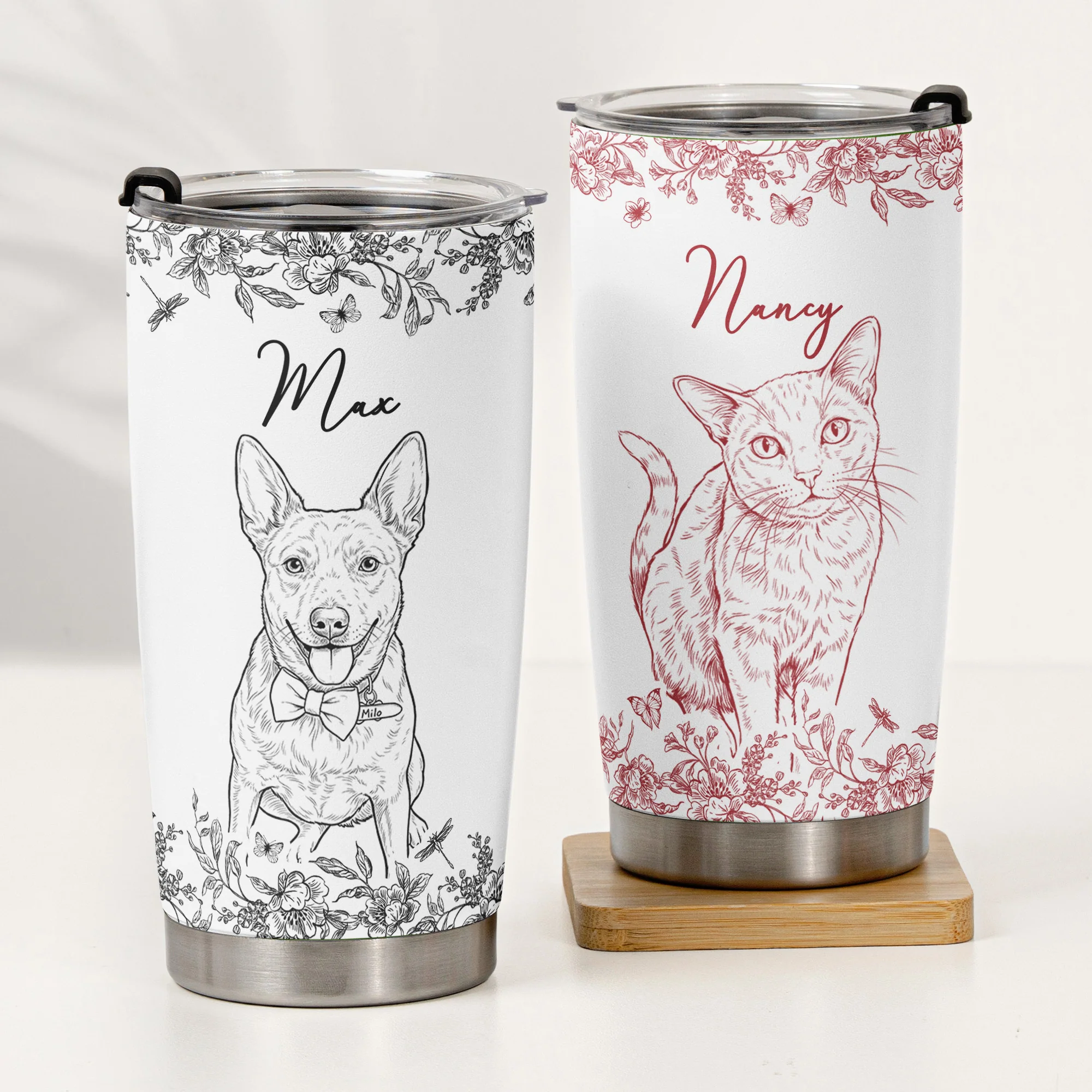 Custom Pet Portrait Cup Gift For Dog Lover, Cat Lover - Personalized Tumbler Cup - Image 4