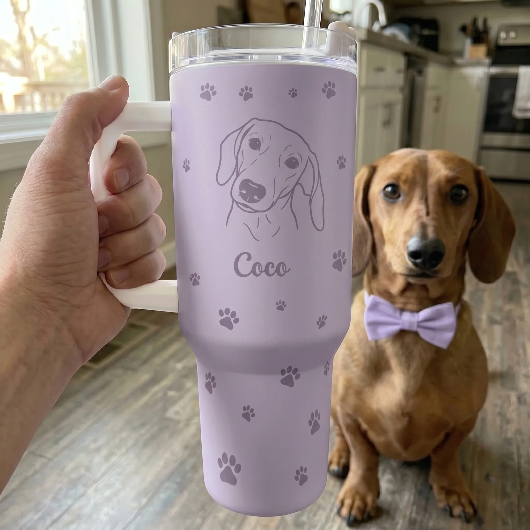 Custom Pet Portrait Line Art New Version For Dog Mom, Cat Mom - Personalized 40oz Tumbler - Image 2