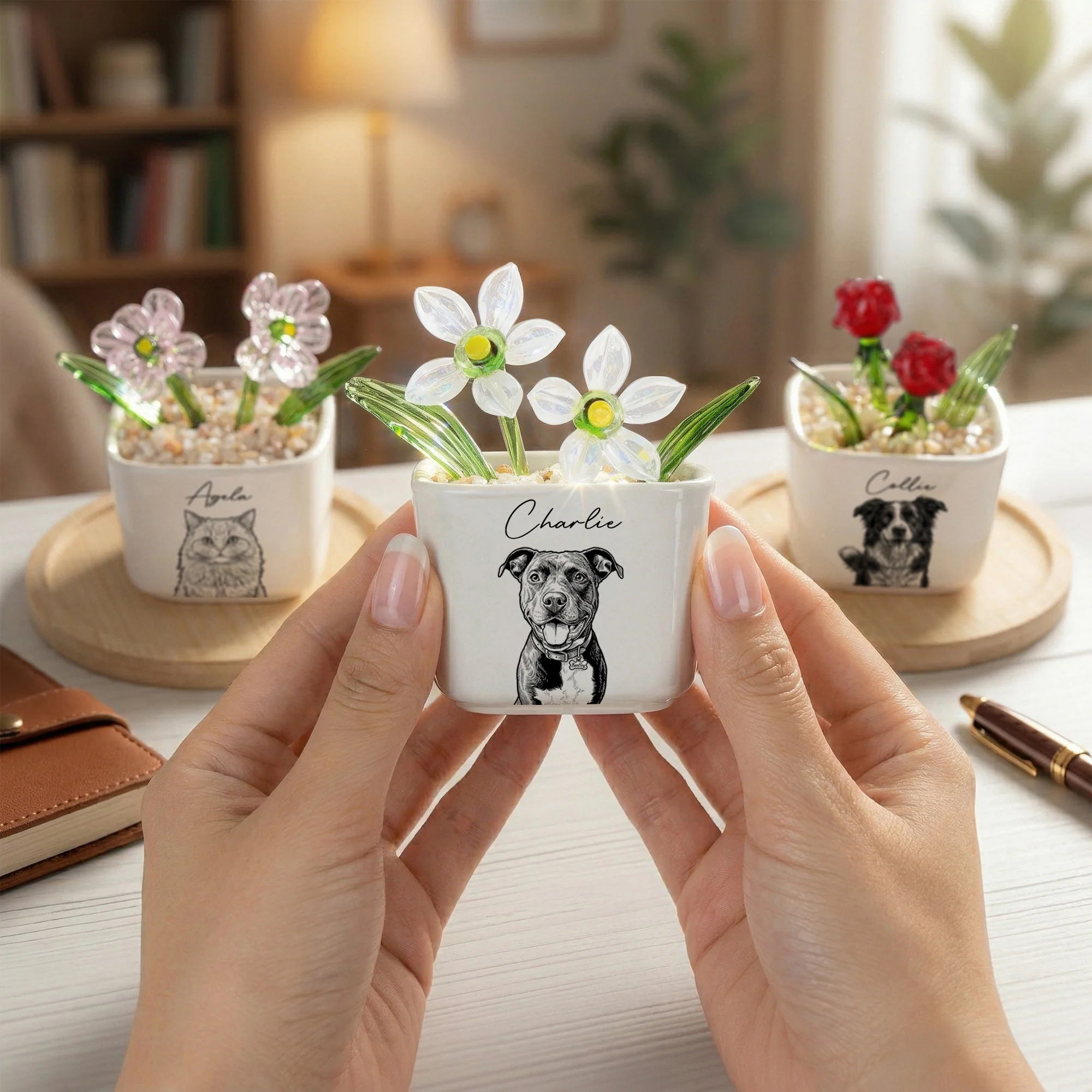 Custom Pet Portrait Pencil Sketch - Personalized Plant Pot - Image 5