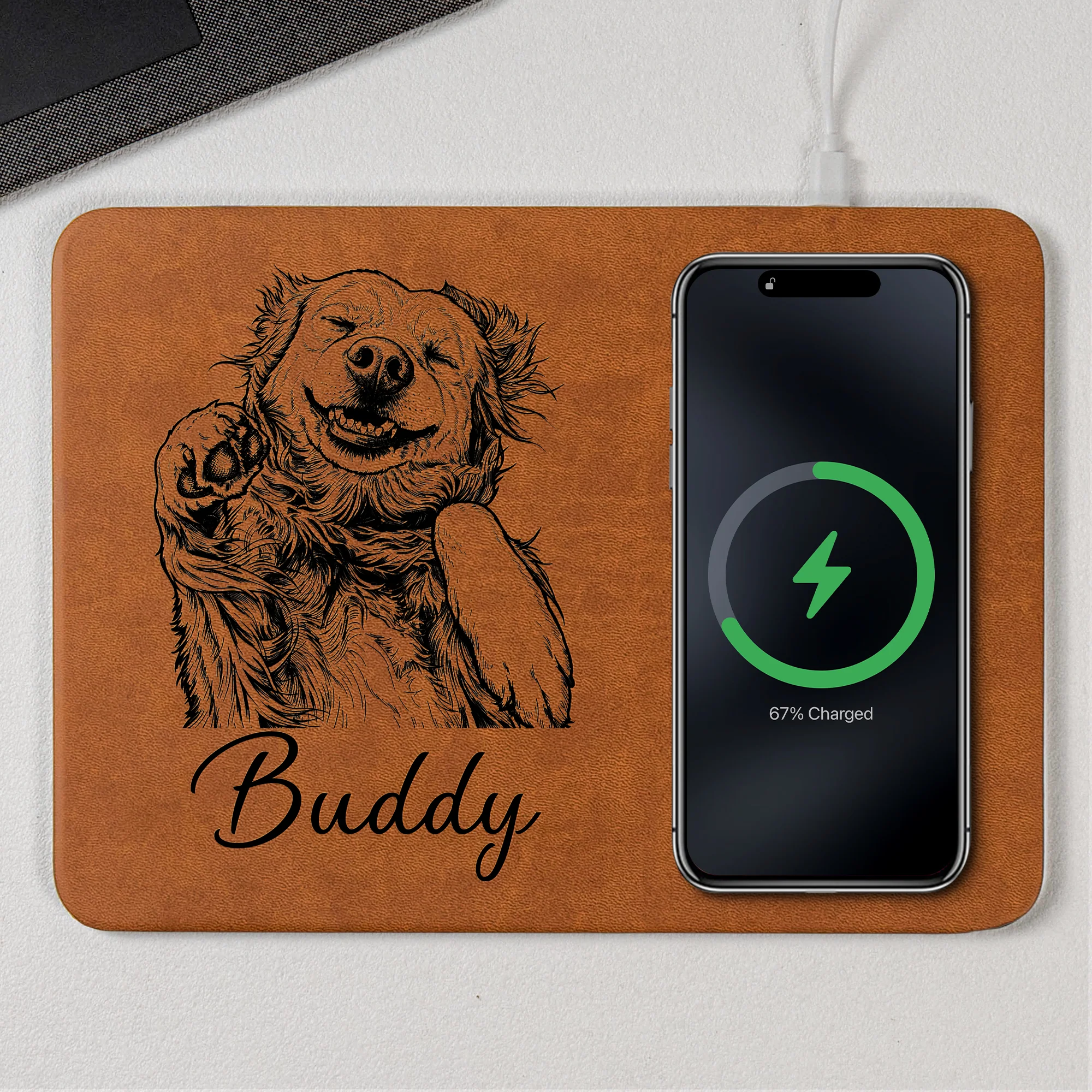 Custom Pet Portrait Sketch Line Art Gift For Pet Lovers - Personalized Charging Pad - Image 9