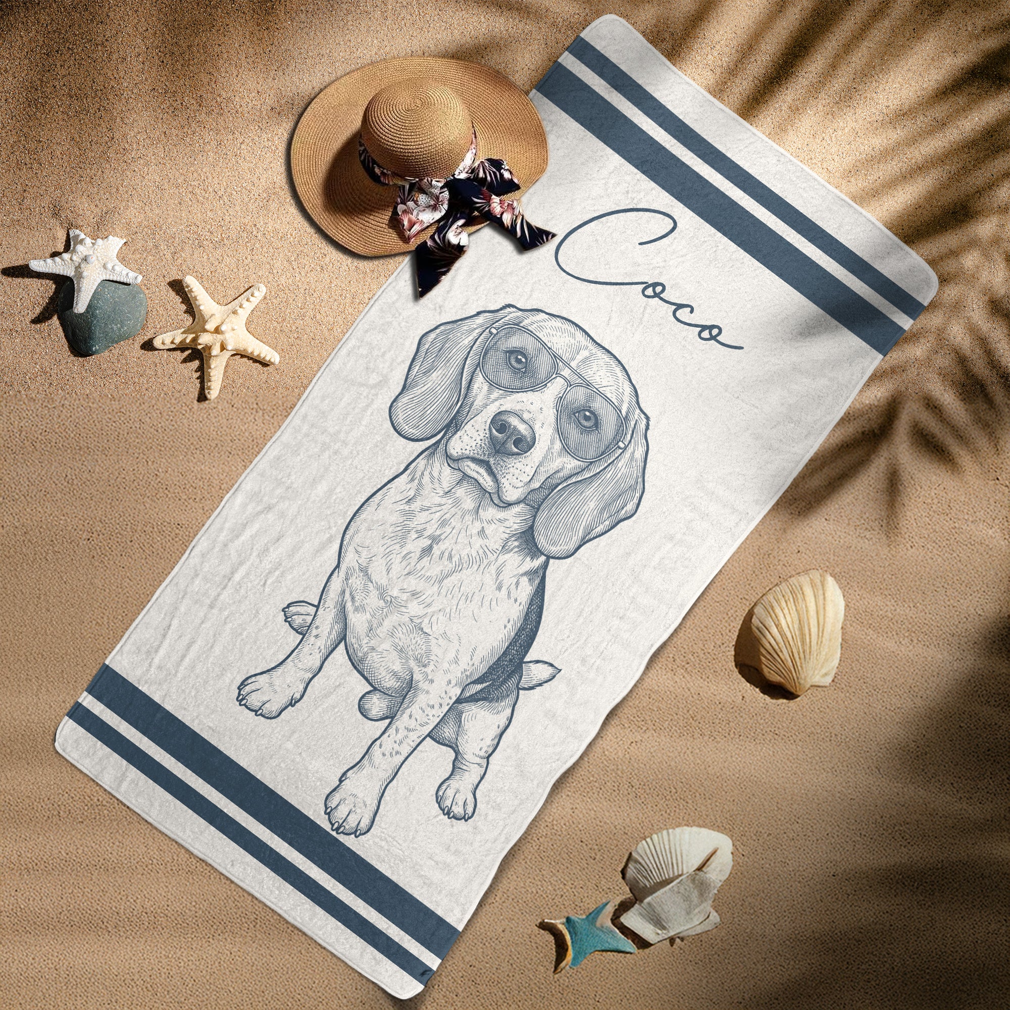 Custom Pet Portrait Sketch Line Art Summer Gift For Pet Lovers - Personalized Beach Towel - Image 9