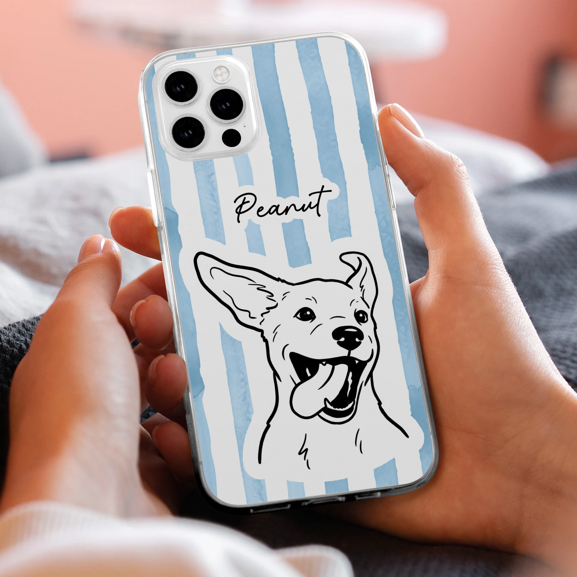 Custom Pet Portrait Stripes Pattern - Personalized Phone Case - Image 4