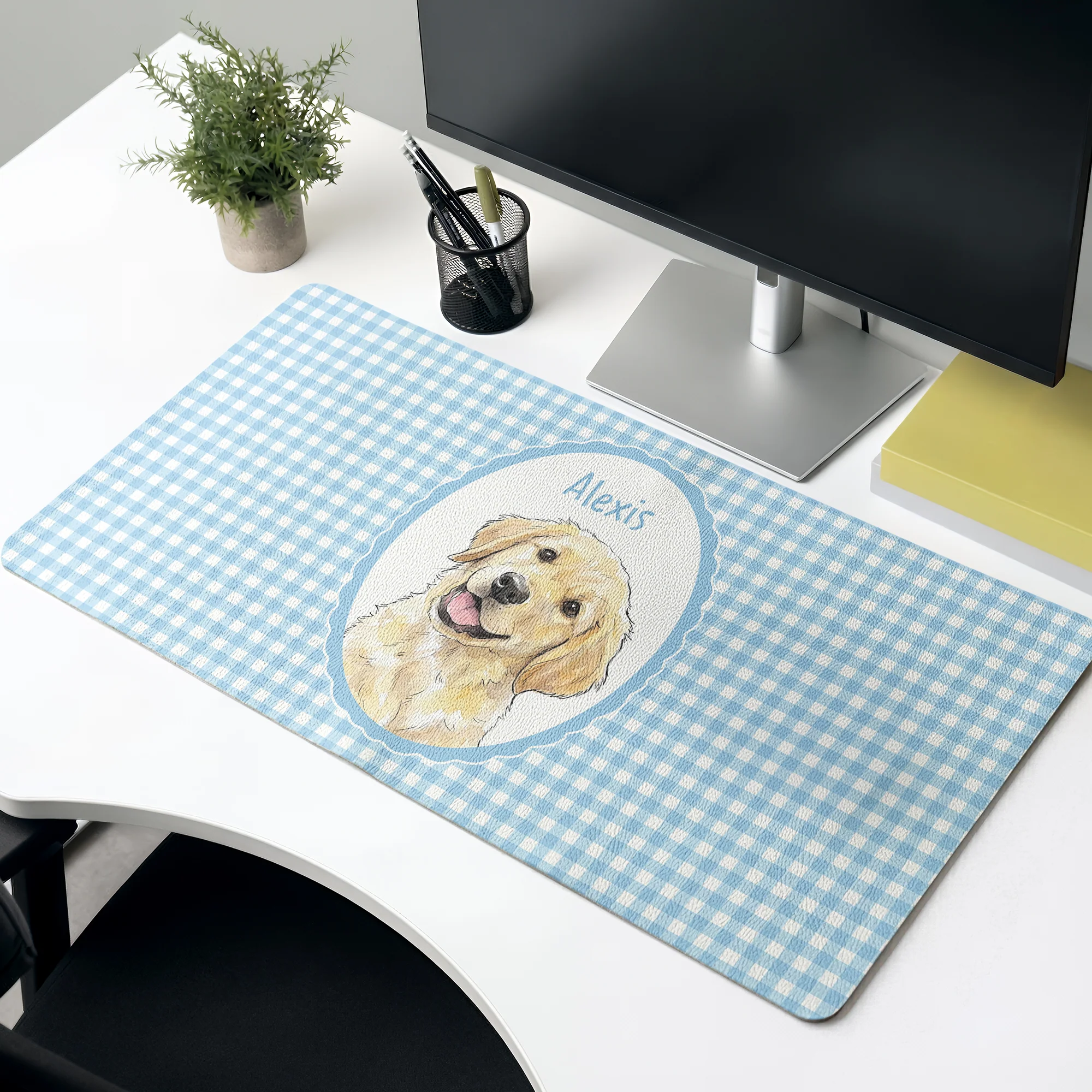 Custom Pet Portrait Watercolor Art Striped Pattern - Personalized Desk Mat - Image 5