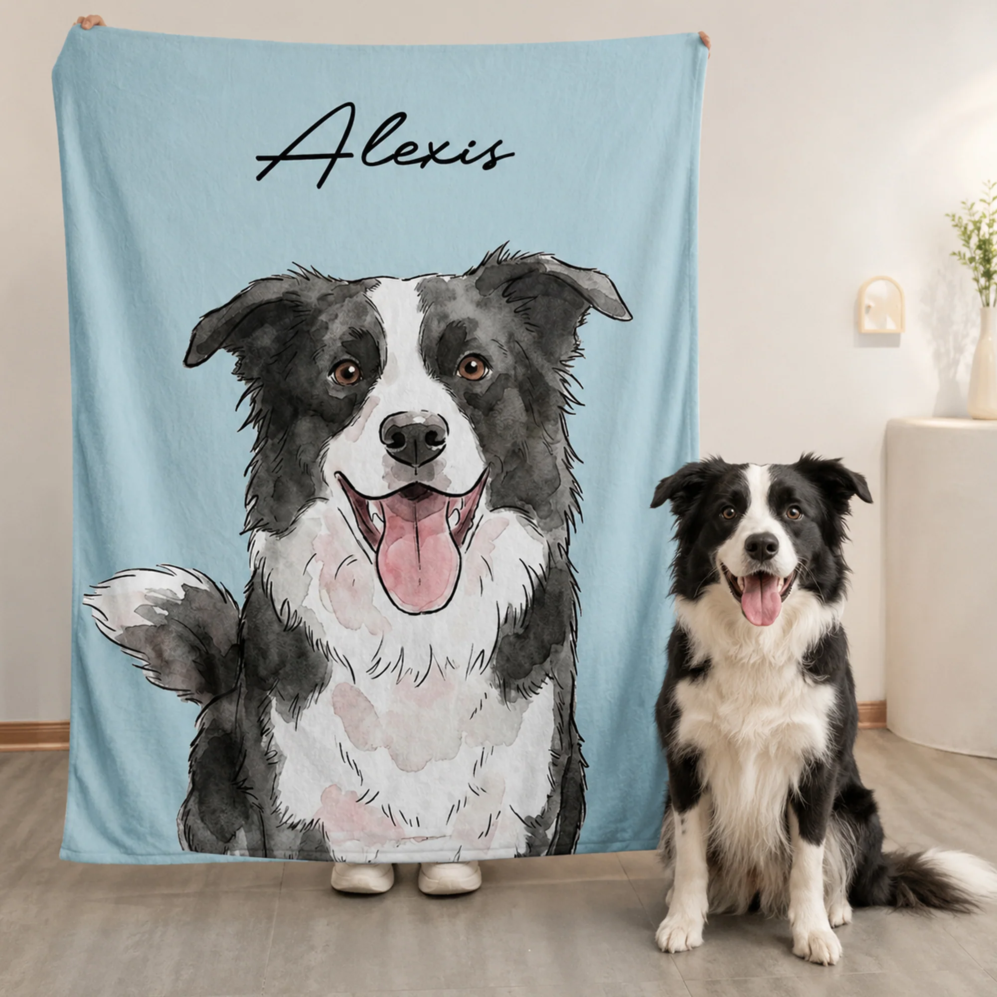 Custom Pet Portrait Watercolor Style - Personalized Blanket