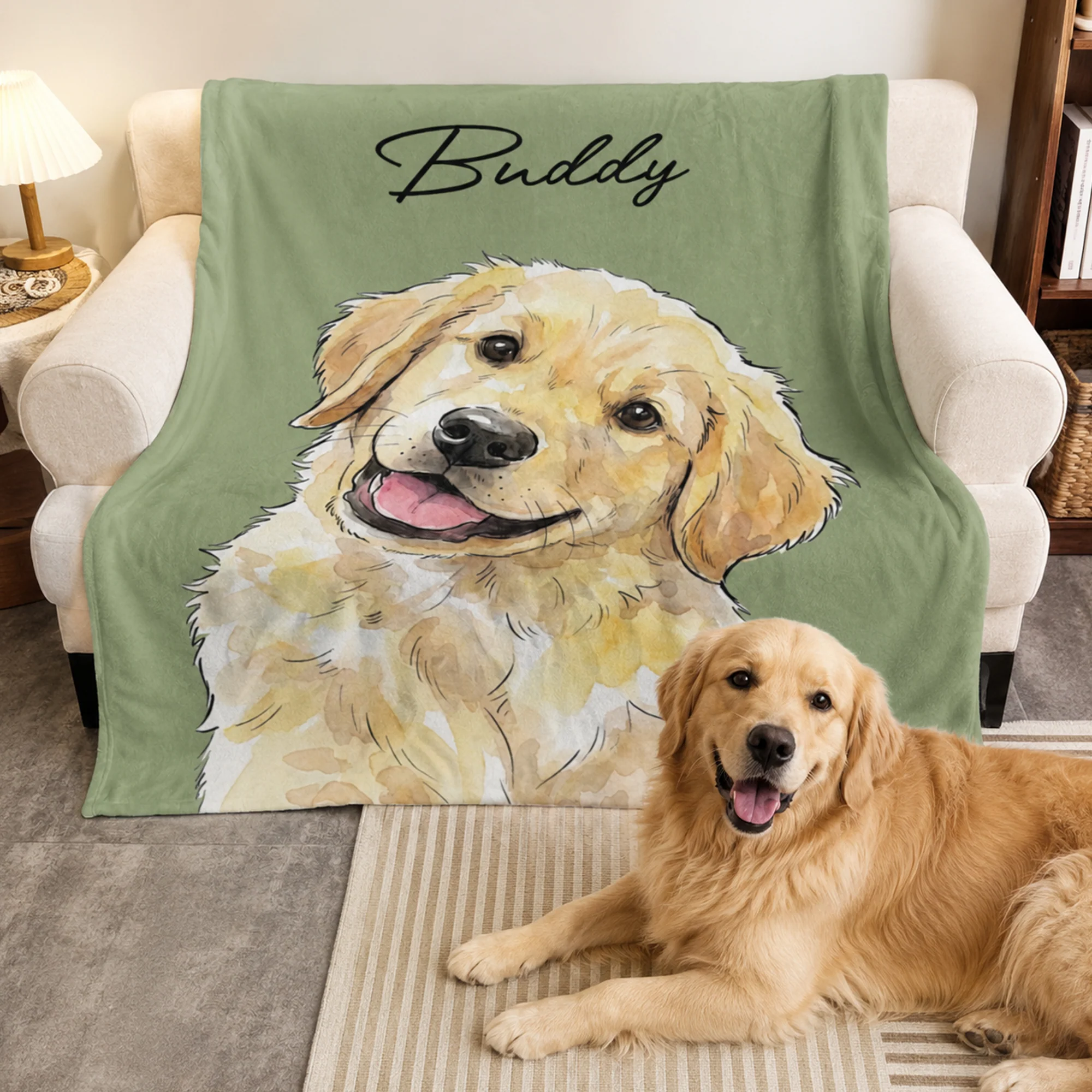 Custom Pet Portrait Watercolor Style - Personalized Blanket - Image 2