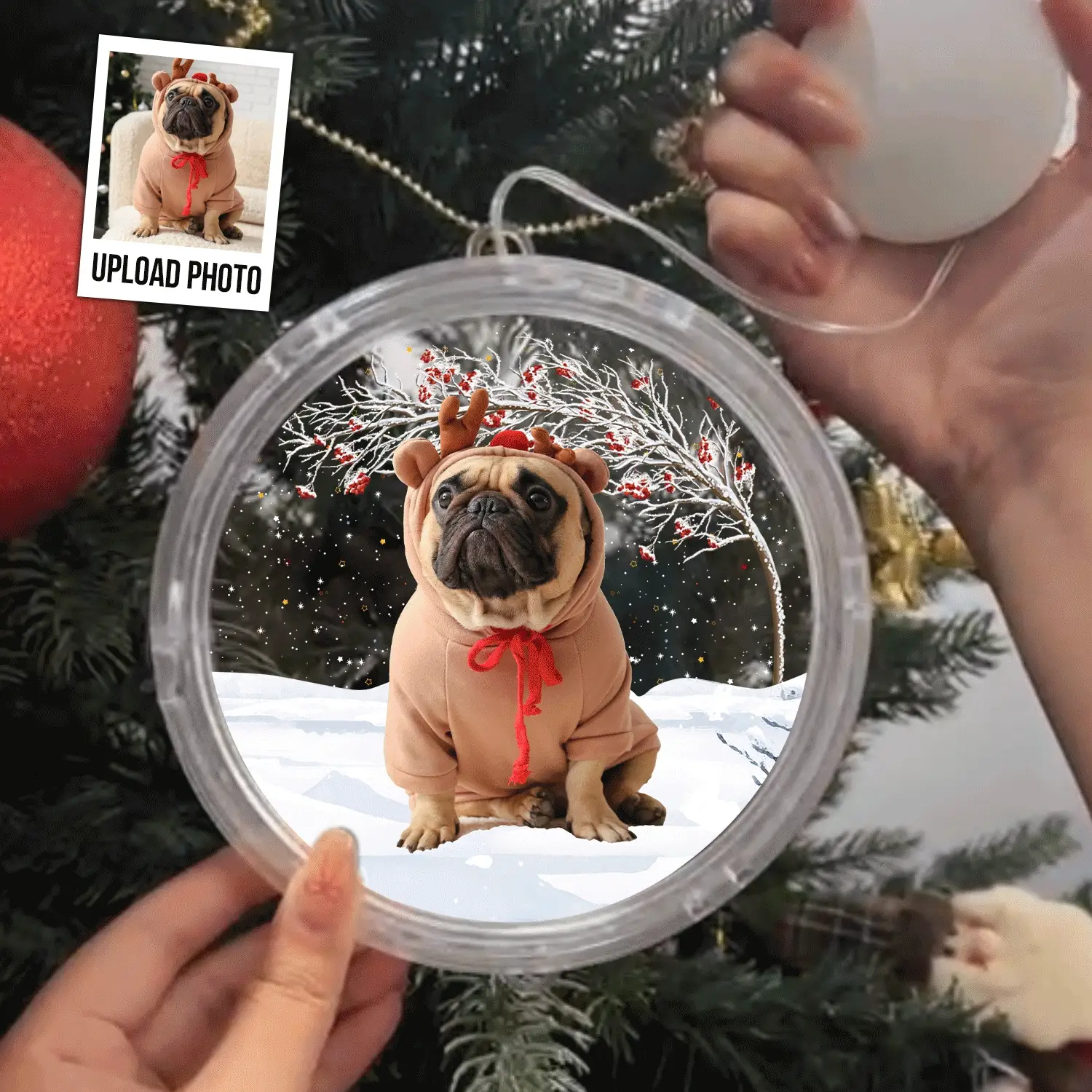 Custom Pet's Photo Christmas Tree - Personalized Photo LED Pendant Light - Image 2