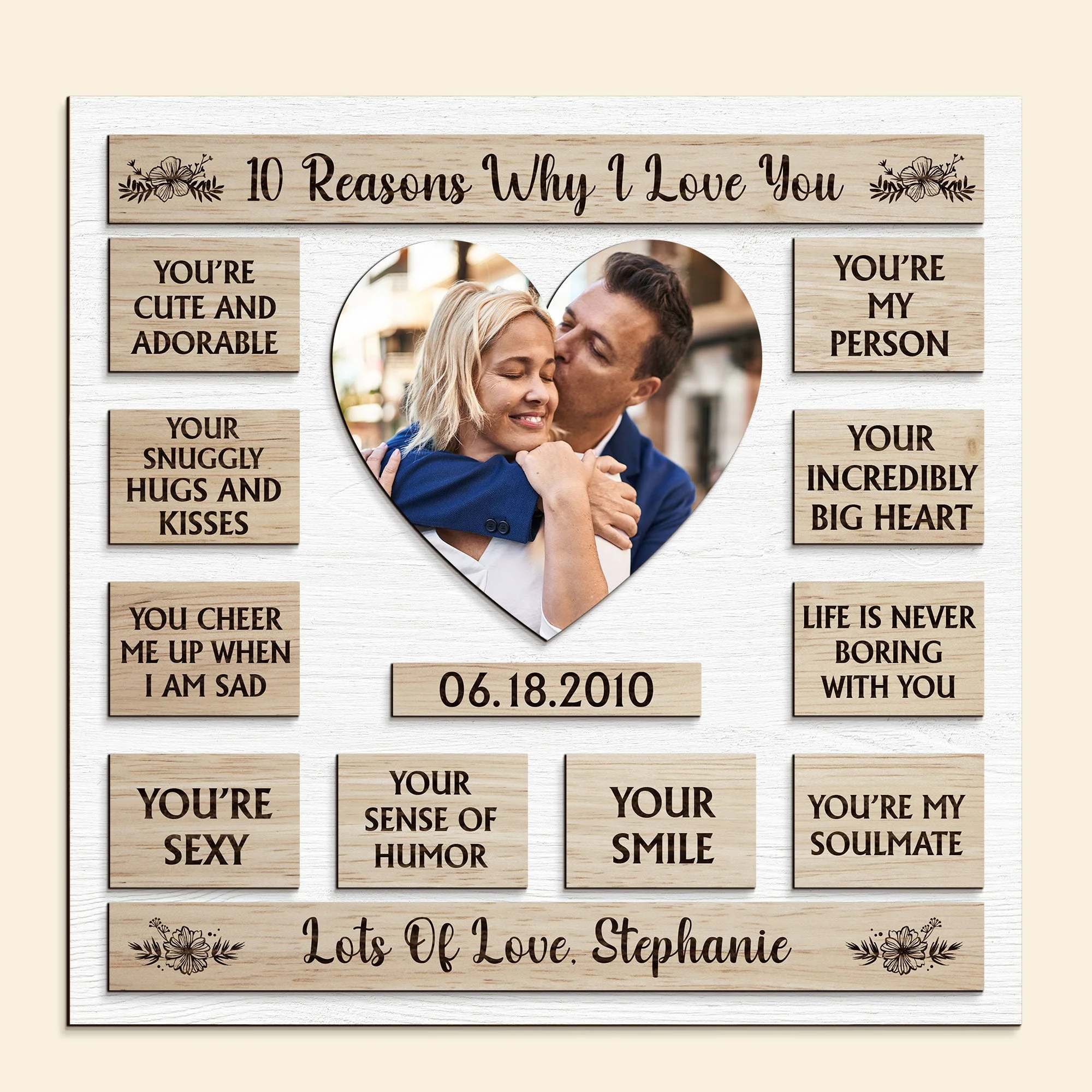 Custom Photo 10 Reasons Why I Love You - Personalized Wooden Photo Plaque - Image 6