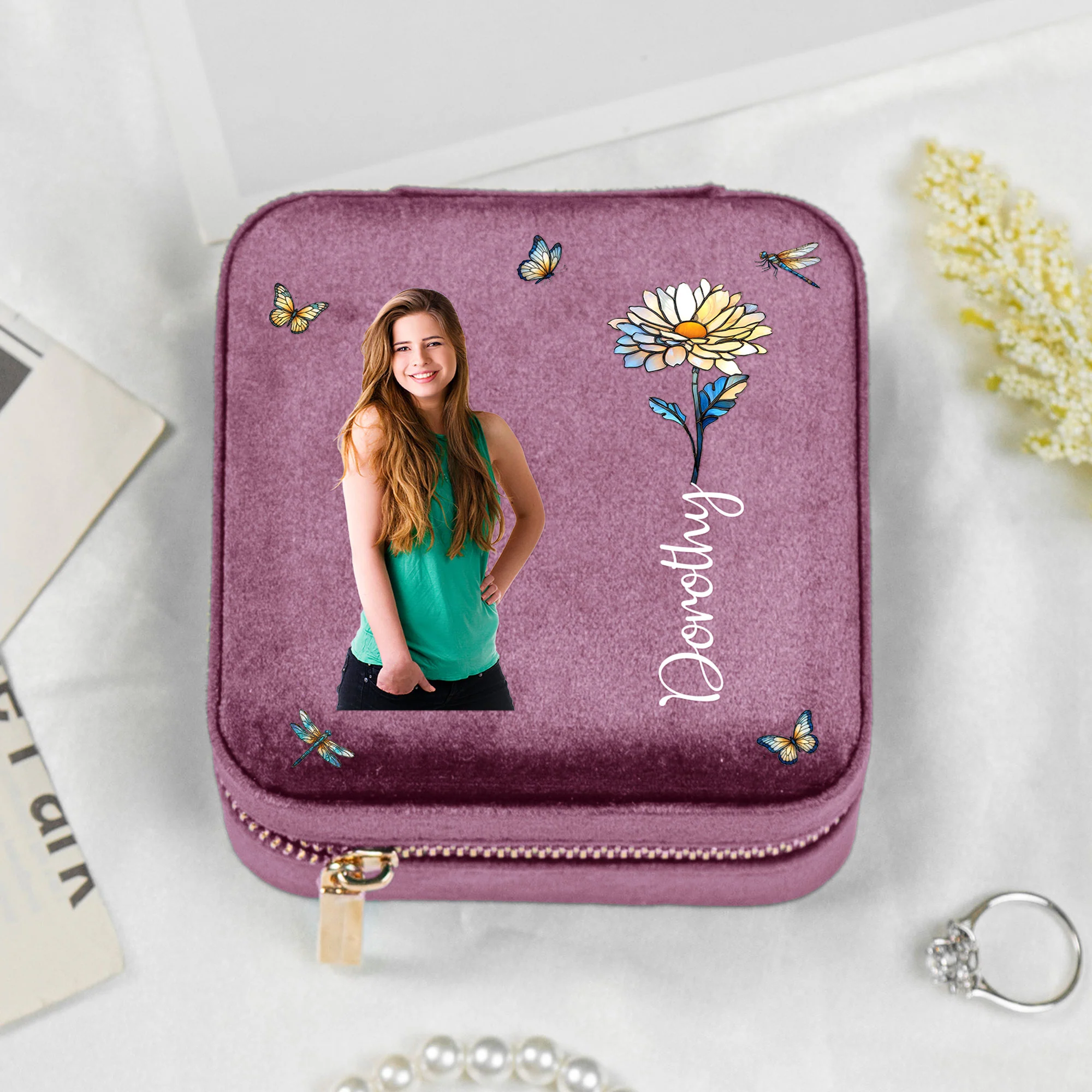 Custom Photo Birth Flower For Daughter Sister Friend - Personalized Jewelry Box - Image 5