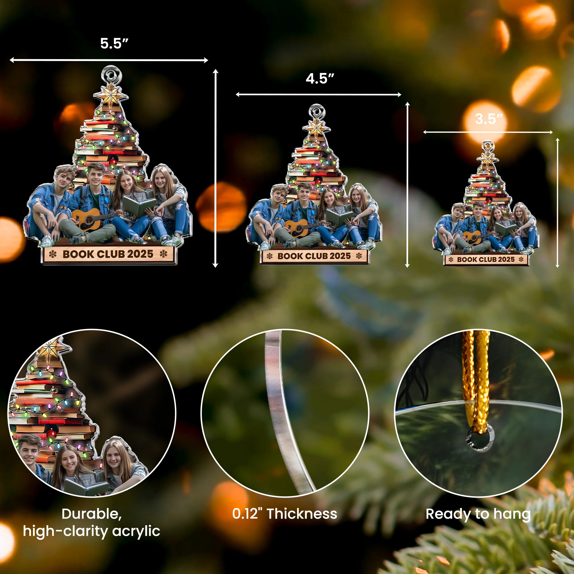Custom Photo Book Club - Personalized Acrylic Photo Ornament - Image 5
