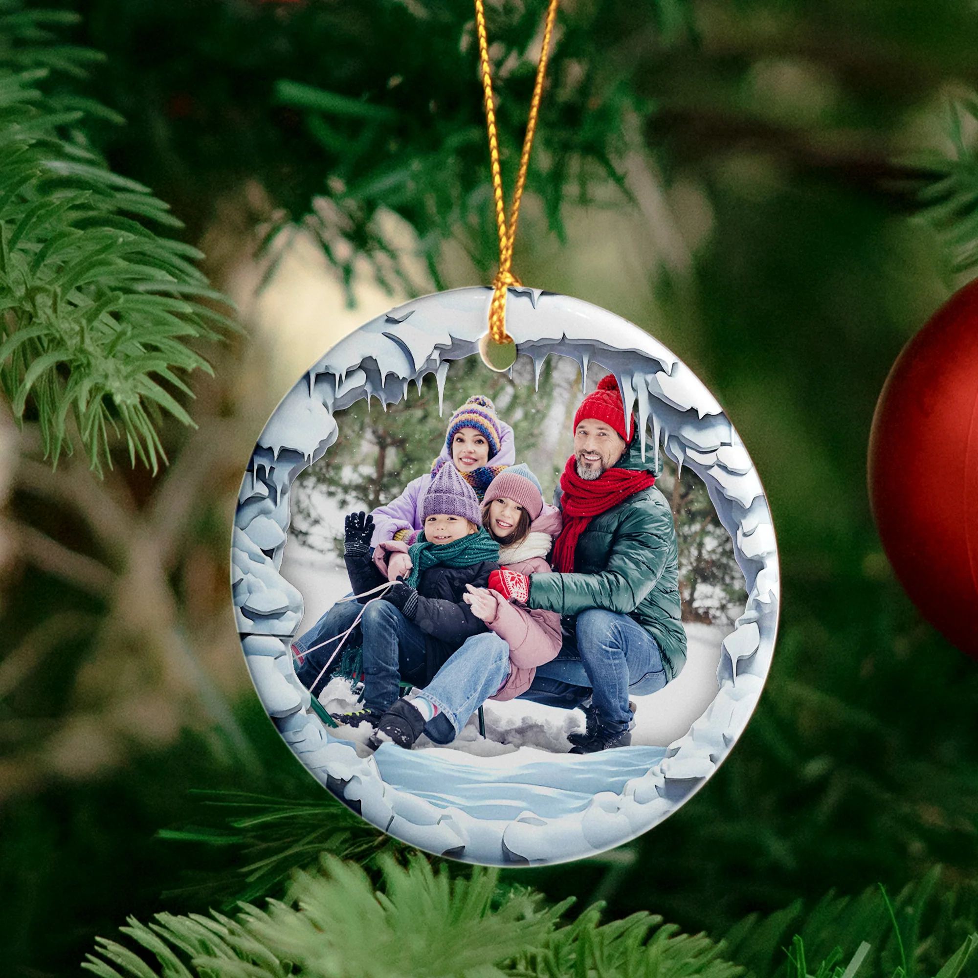 Custom Photo Family Christmas - Personalized Ceramic Photo Ornament - Image 5