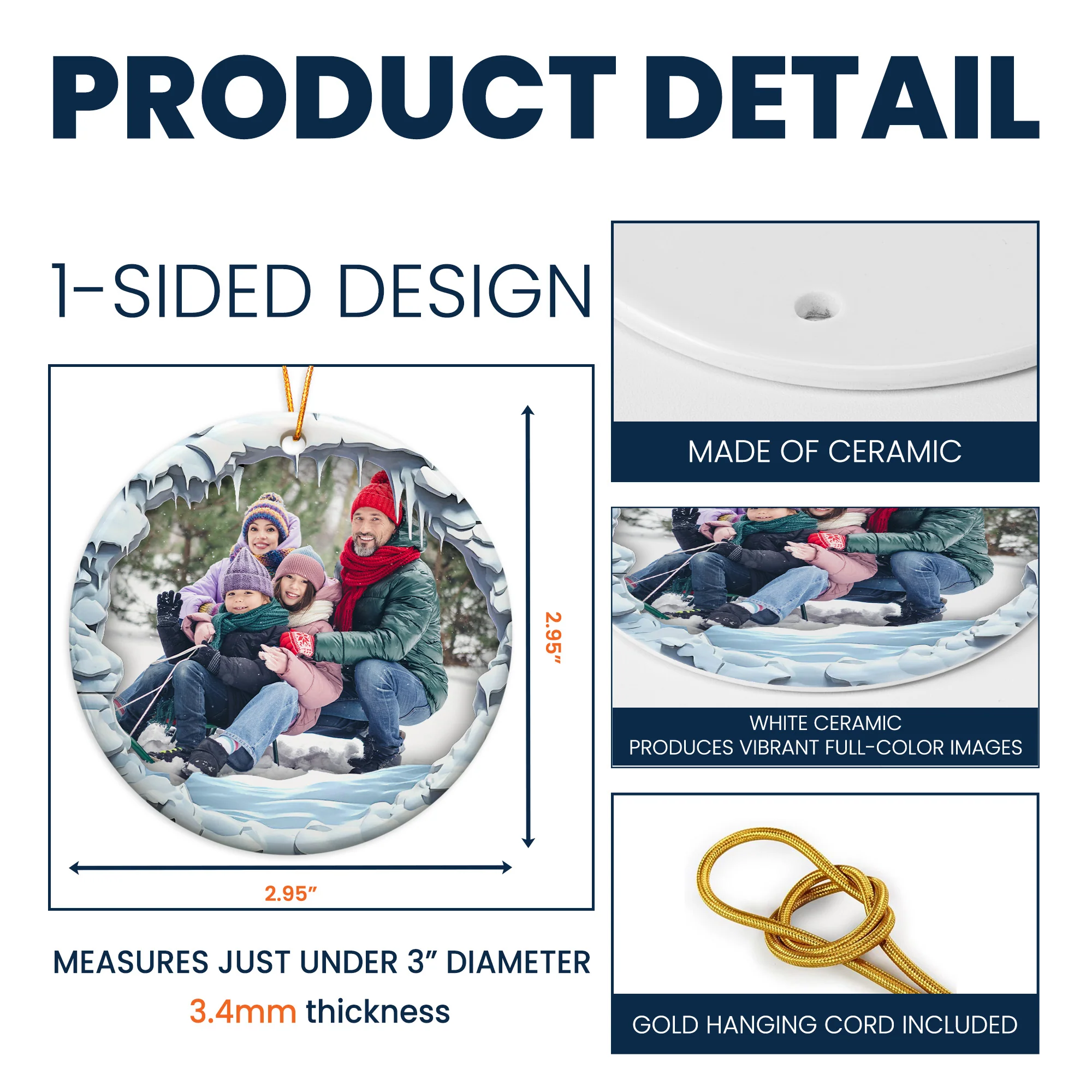 Custom Photo Family Christmas - Personalized Ceramic Photo Ornament - Image 6