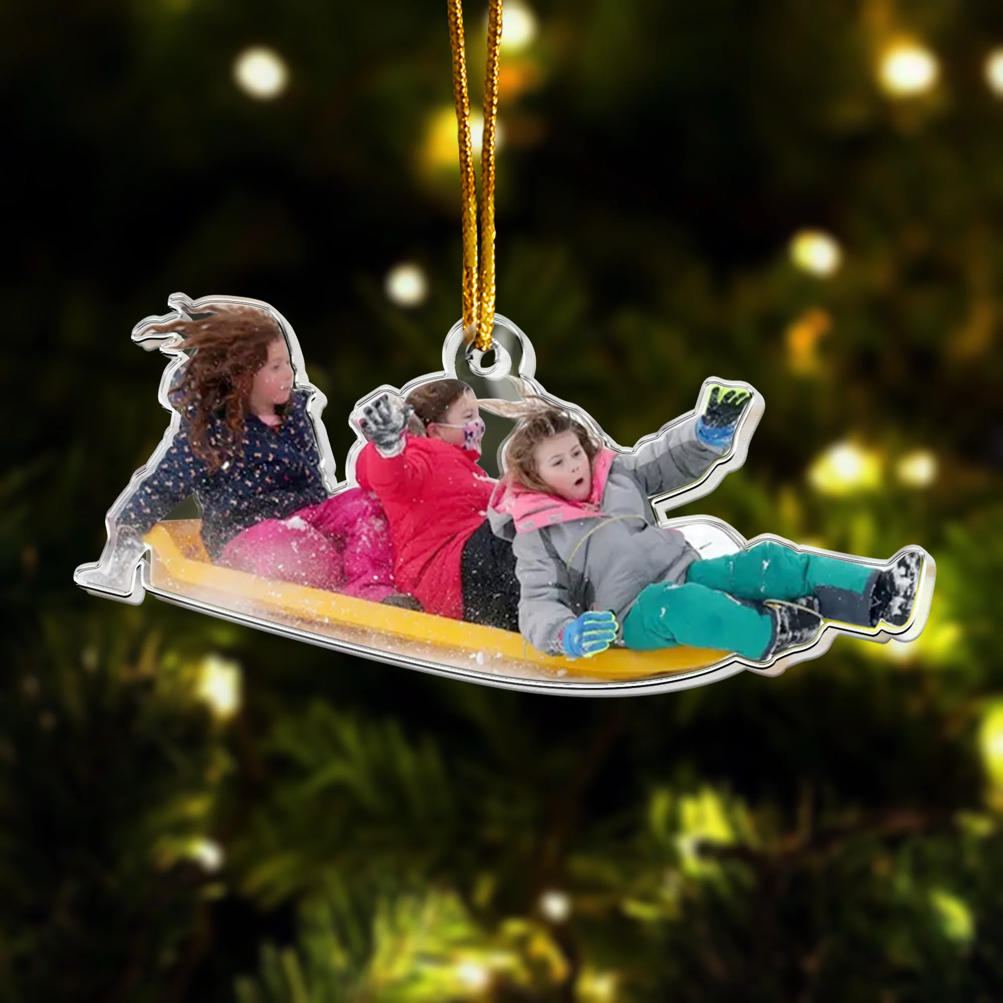Custom Photo Family, Friends, Kids Sleigh Ride Fun Sled - Personalized Acrylic Photo Ornament - Image 7
