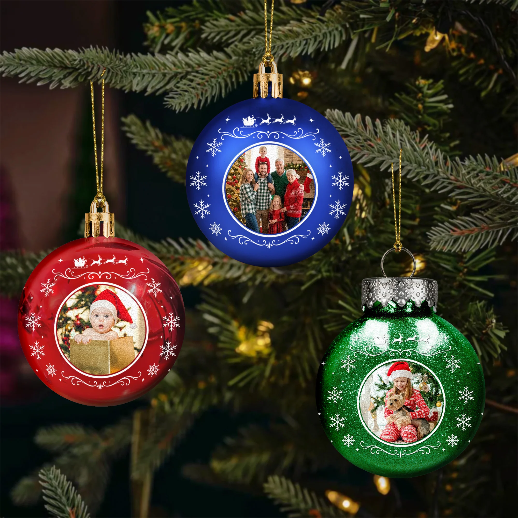 Custom Photo Family, Pet Lovers, Kids, Vintage Christmas - Personalized Ball Photo Ornament - Image 4