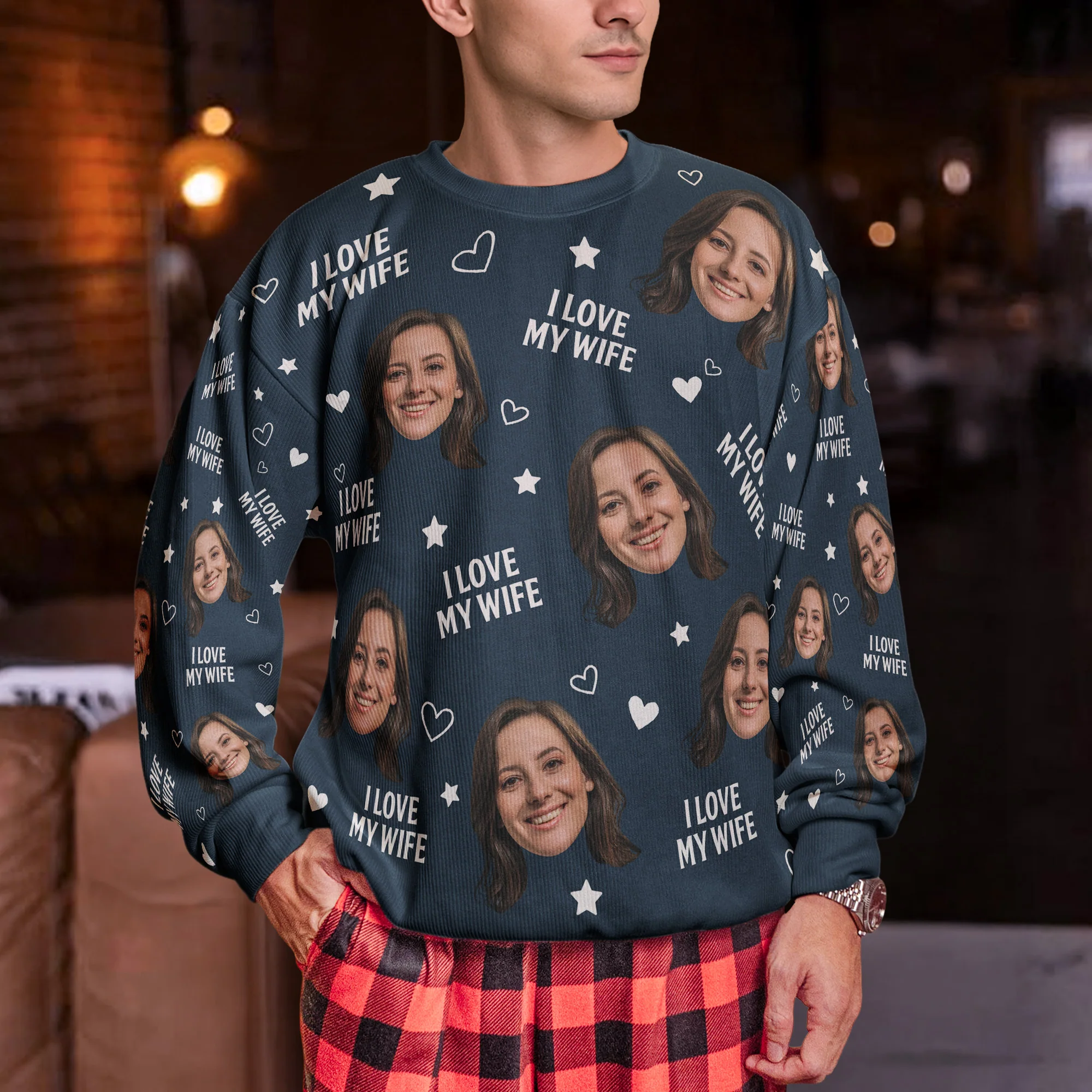 Custom Photo Funny Face I Love My Lover - Personalized Matching Photo Sweater - Image 6