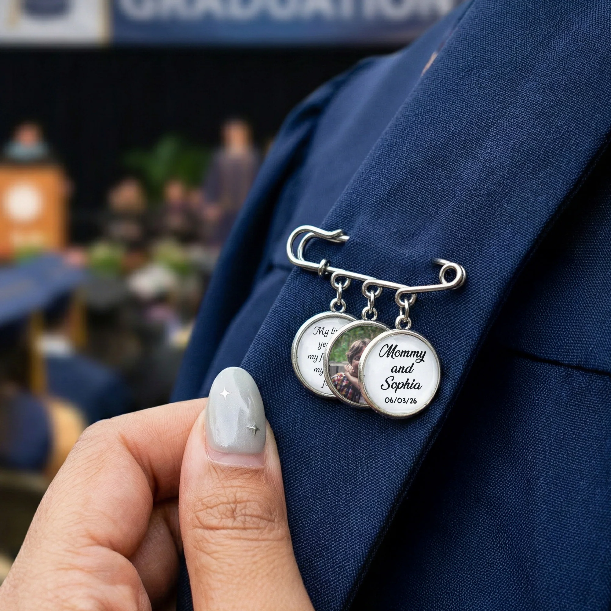 Custom Photo Gift For Bride Groom Wedding Day - Personalized Lapel Pin With Charms - Image 6