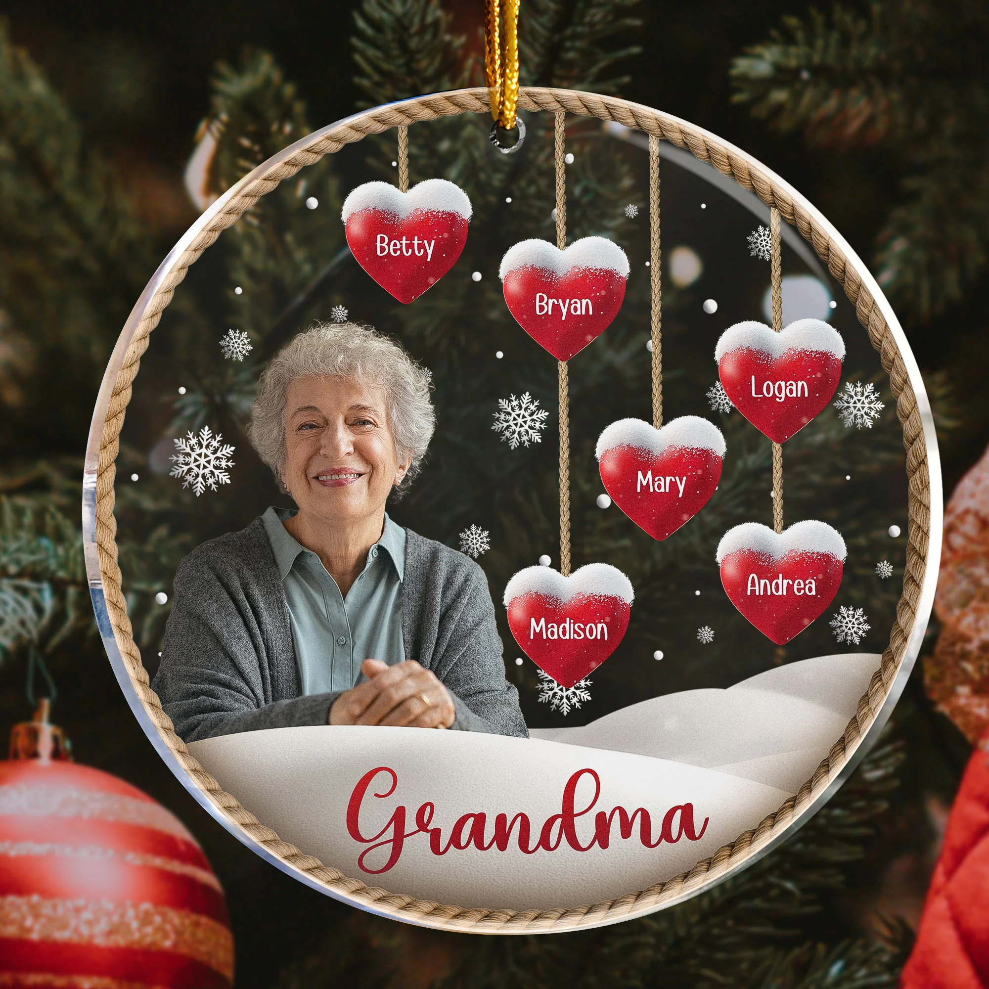 Custom Photo Grandma With Grandkids Names - Personalized Acrylic Photo Ornament - Image 4