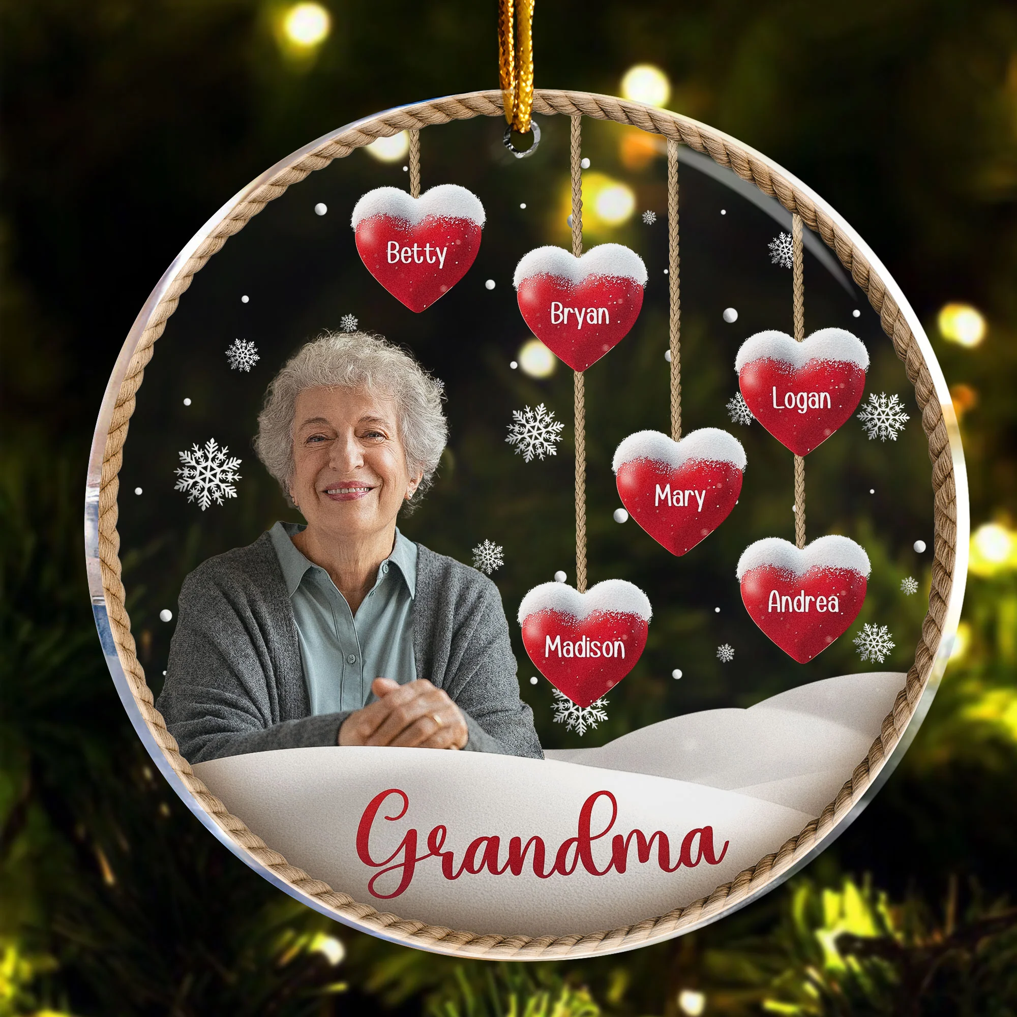 Custom Photo Grandma With Grandkids Names - Personalized Acrylic Photo Ornament - Image 5