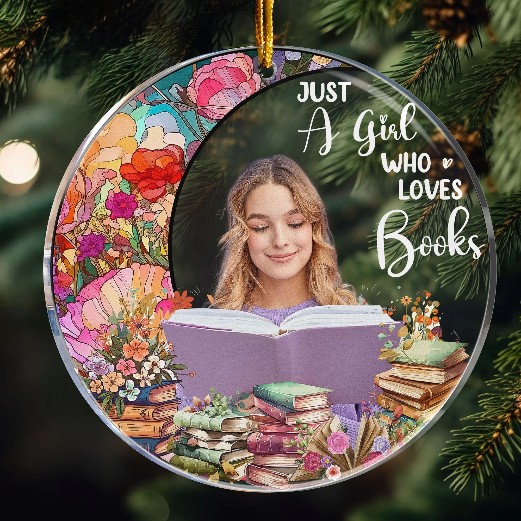 Custom Photo Just A Girl Who Loves Books - Personalized Acrylic Photo Ornament - Image 6