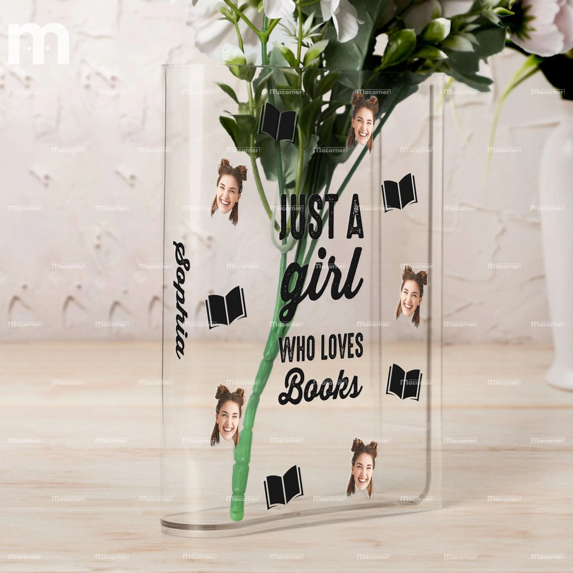 Custom Photo Just A Girl Who Loves Books - Personalized Photo Acrylic Book Vase - Image 4