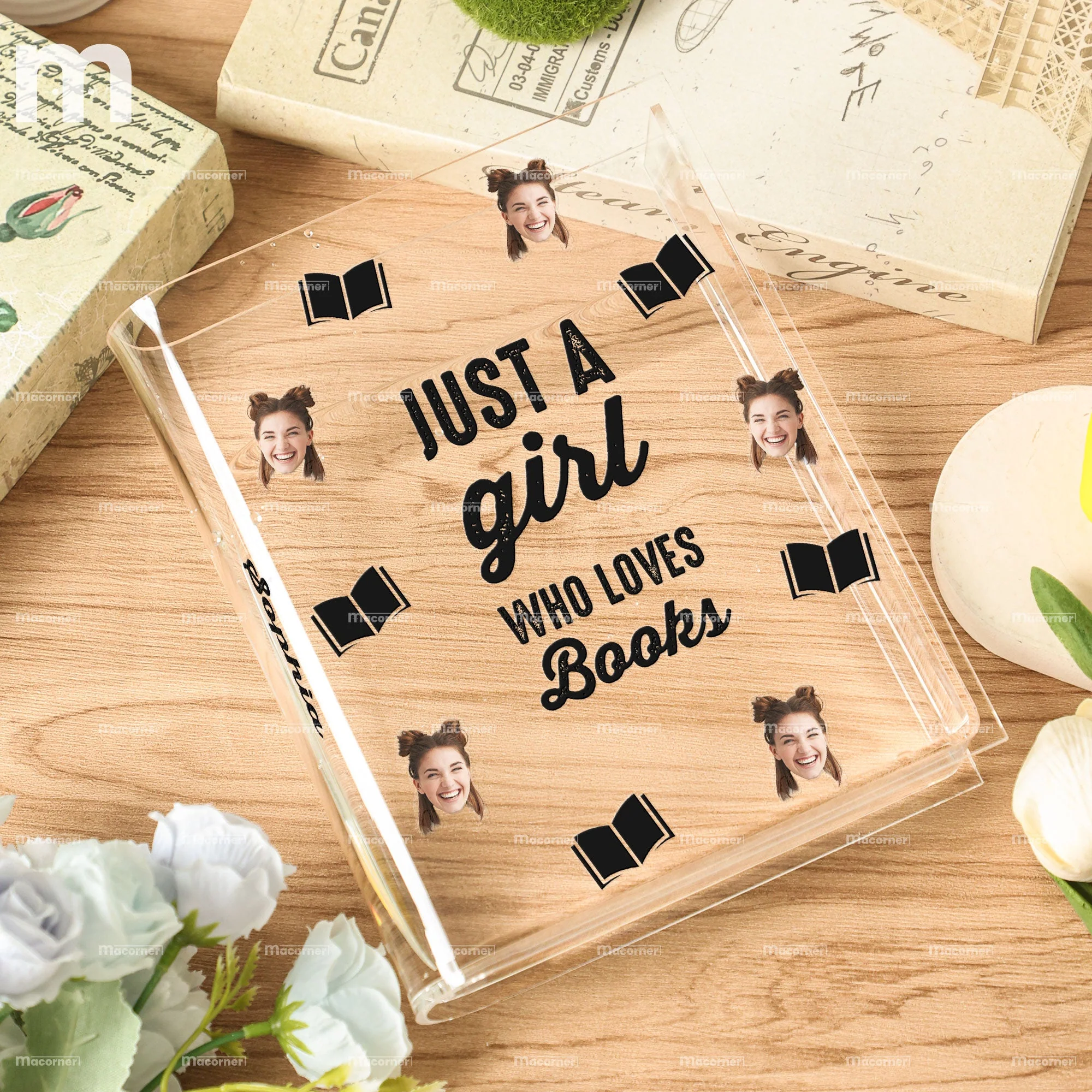 Custom Photo Just A Girl Who Loves Books - Personalized Photo Acrylic Book Vase - Image 6