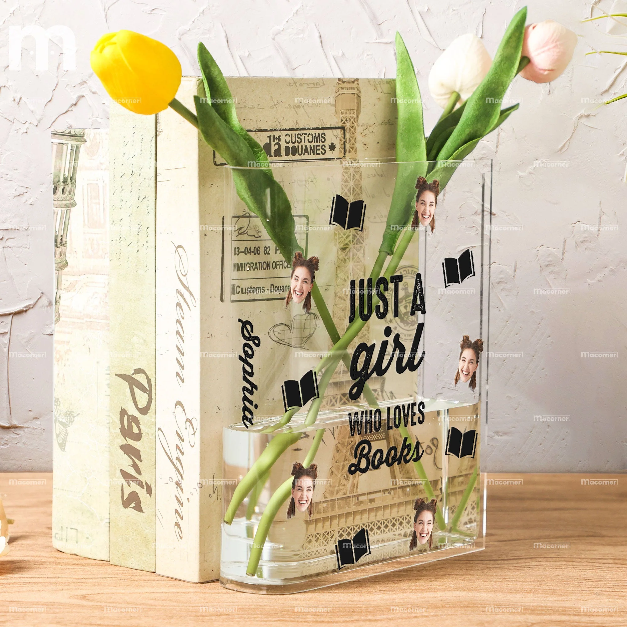Custom Photo Just A Girl Who Loves Books - Personalized Photo Acrylic Book Vase - Image 7
