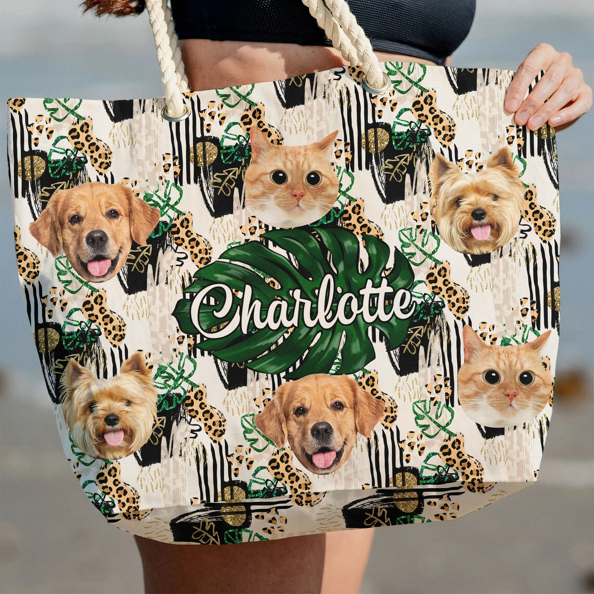 Custom Photo Leopard Tropical Summer - Personalized Photo Beach Bag - Image 2