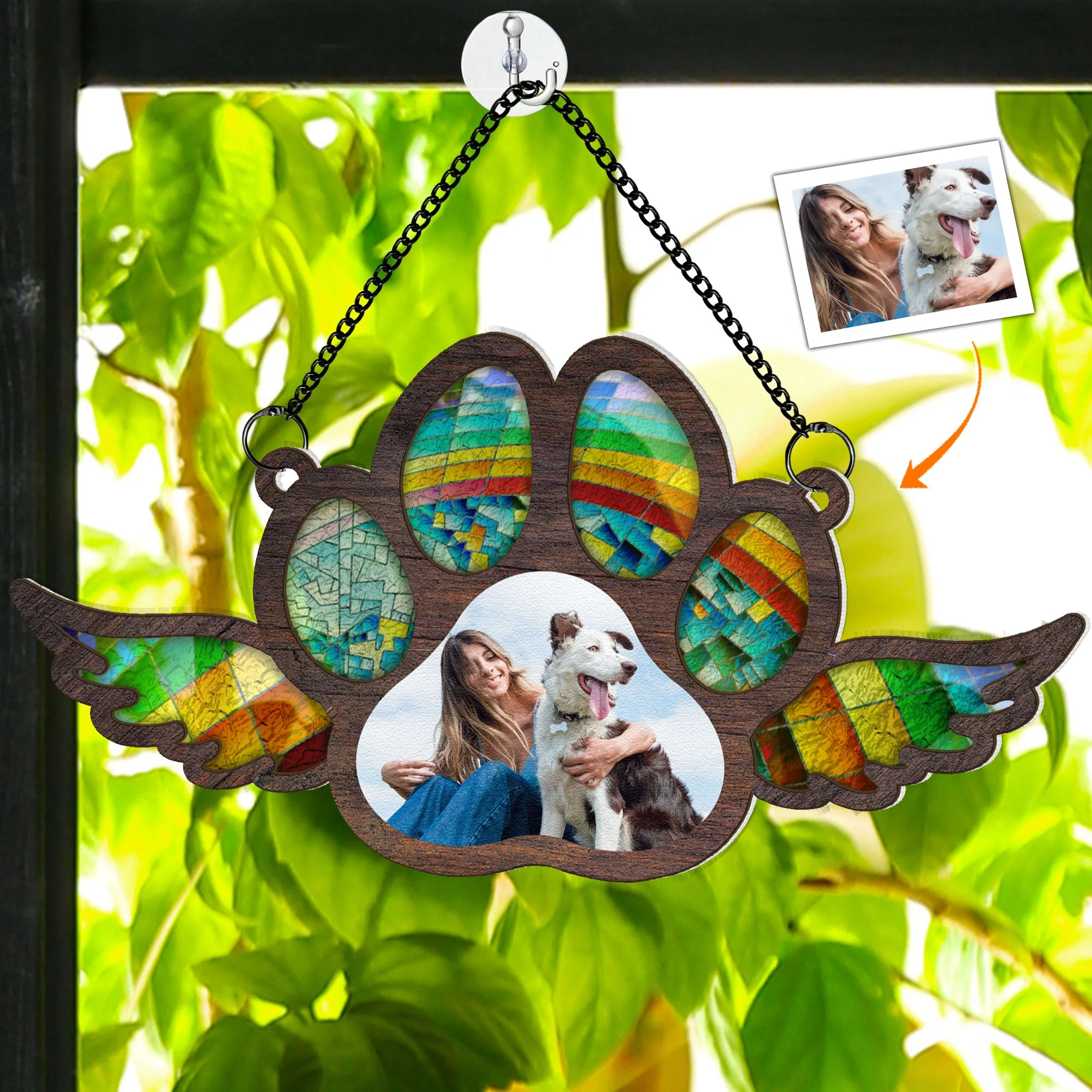 Custom Photo Paw With Wings - Personalized Window Hanging Suncatcher Photo Ornament - Image 5