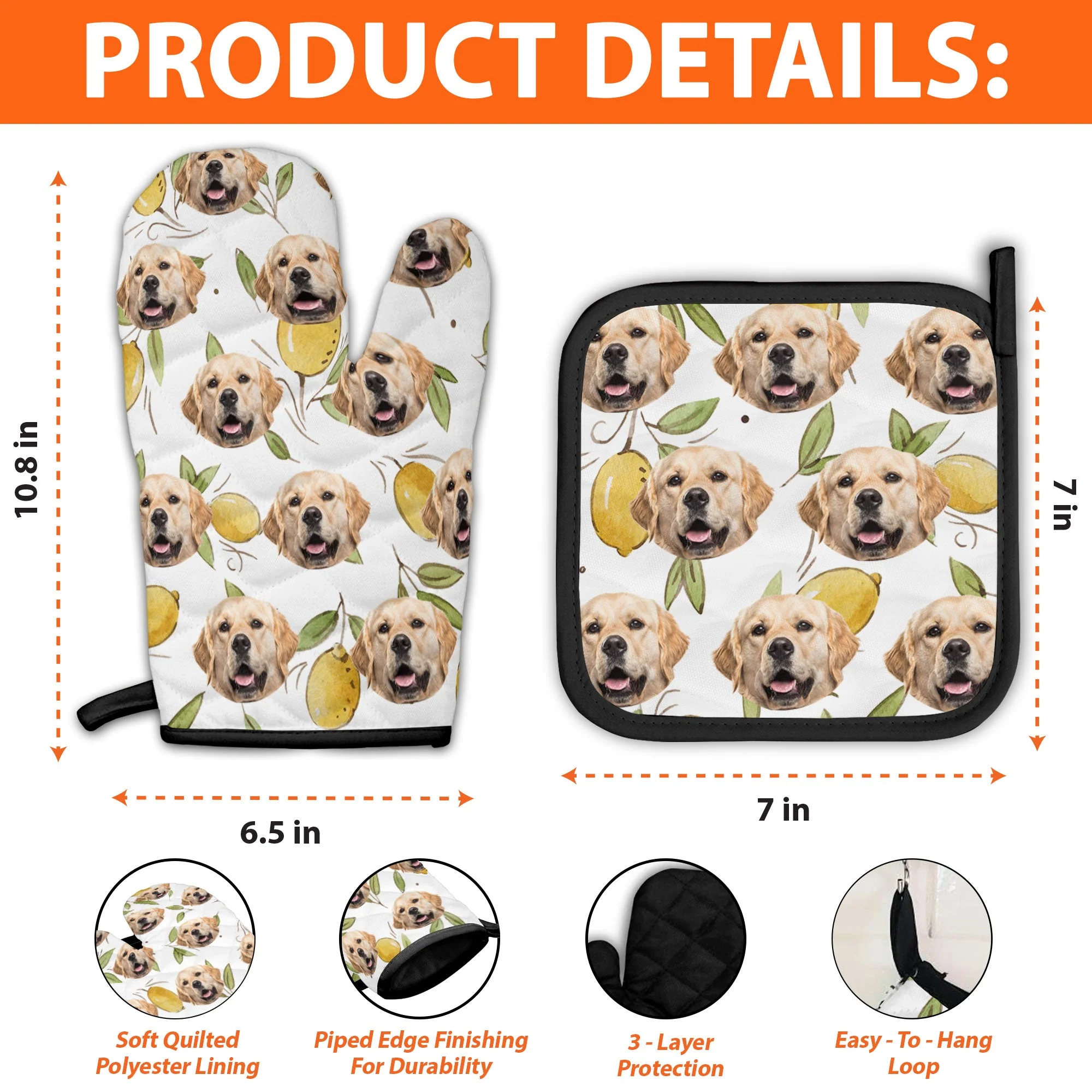 Custom Photo Pet Face - Personalized Photo Oven Mitts, Pot Holder - Image 8
