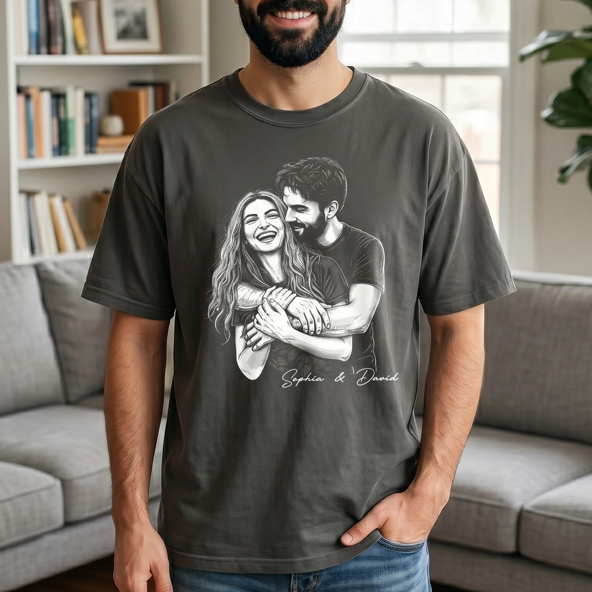 Custom Photo Portrait Couple Shirt Gift For Girlfriend, Boyfriend - Personalized Shirt - Image 4