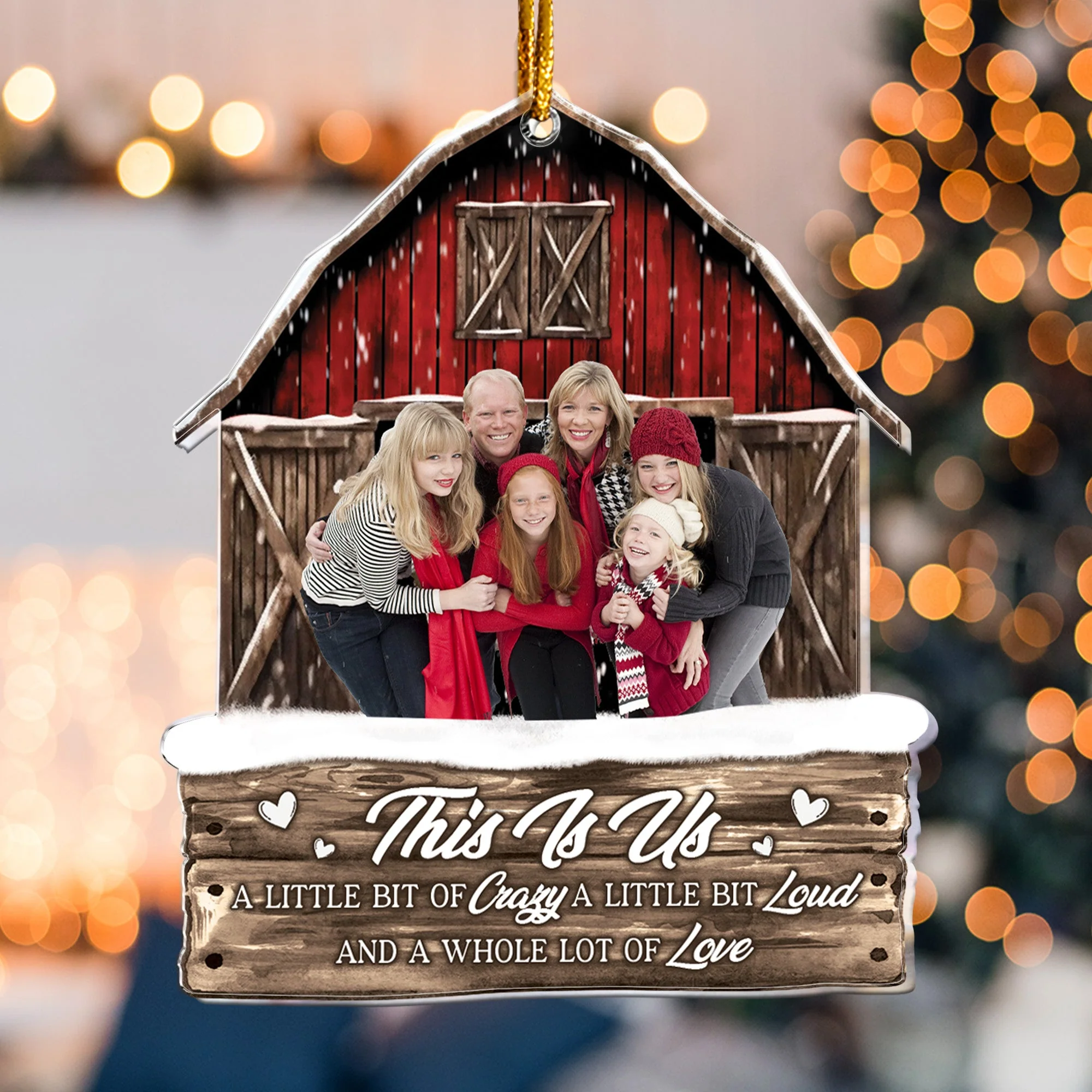 Custom Photo Red Barn Christmas Family - Personalized Acrylic Photo Ornament - Vintage Ornament - Image 2