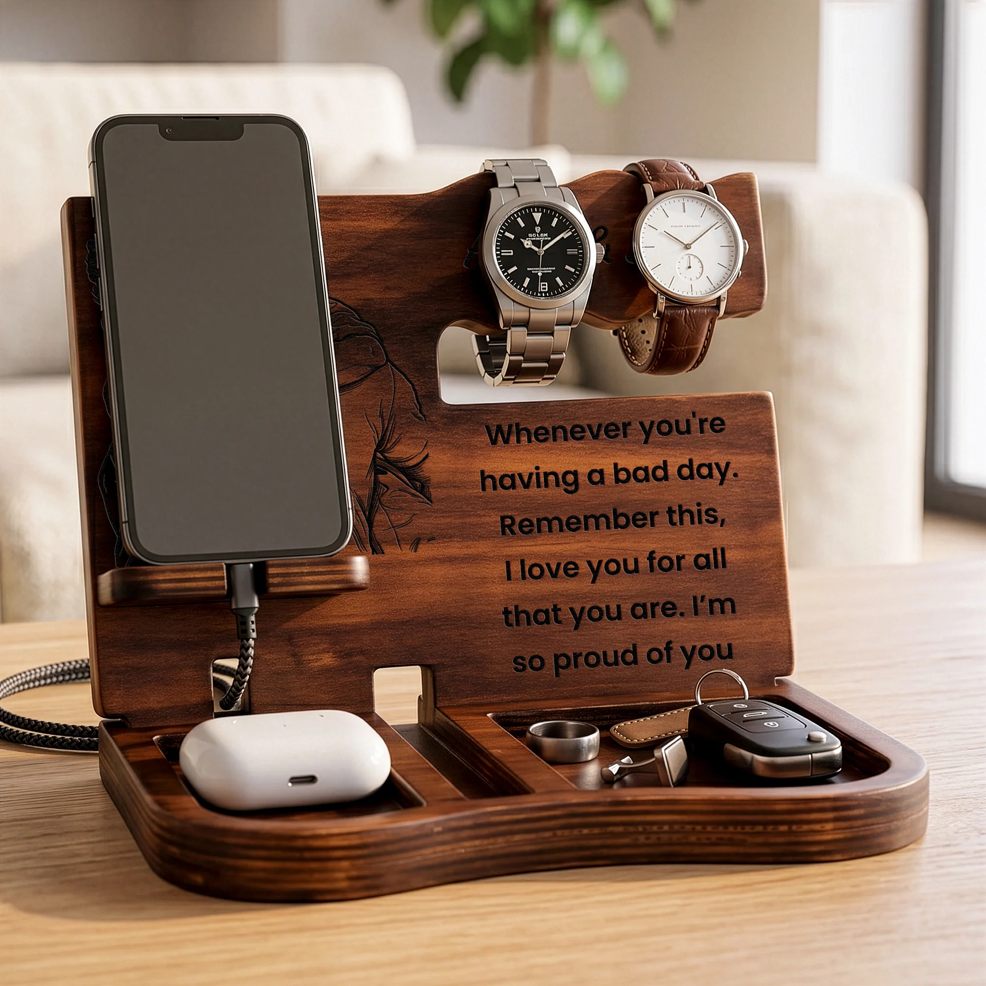 Custom Photo Sketch Line Art Anniversary Gift For Him, Husband, Boyfriend - Personalized Desk Organizer - Image 2